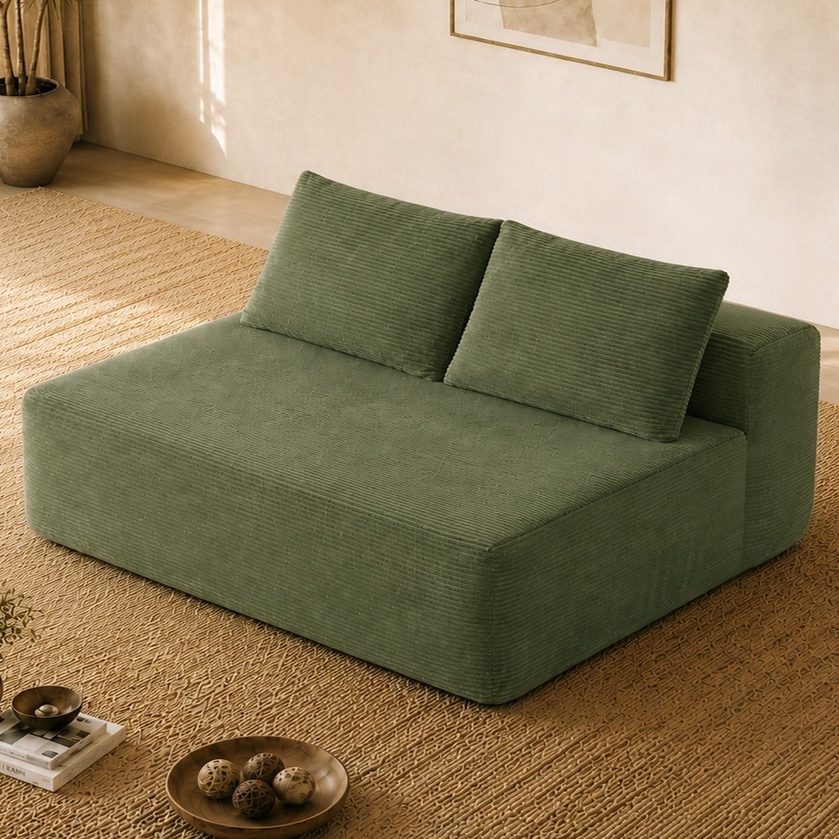 Horizons Prime - 58 inch Green Corduroy Fabric 2 Seat Sofa Bed with Plush Velvet Upholstery and C...