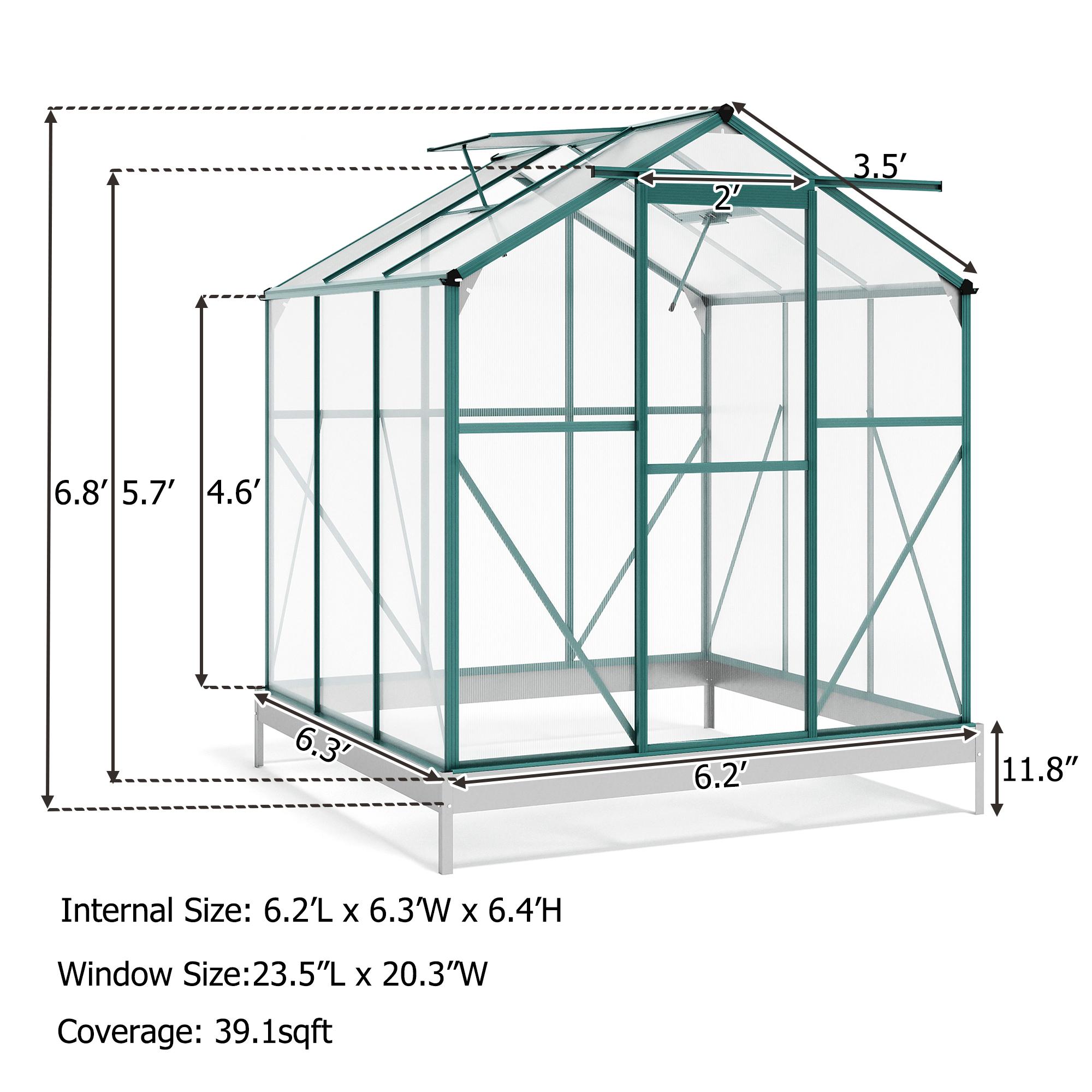 Bayfeve Walk-In Polycarbonate Greenhouse 6.3-ft L x 6.2-ft W x 6.8-ft H ...