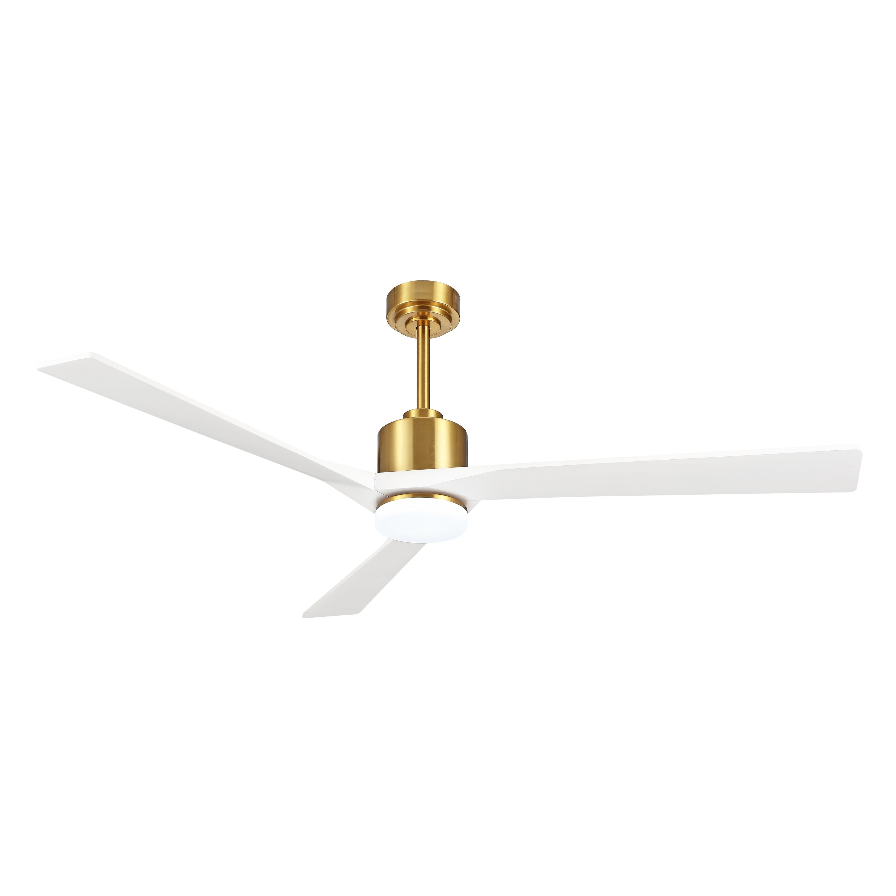 GETLEDEL LECF-5202-2G 64-Inches Brass with White Blades Color-Changing Integrated LED Fixture Indoor Downrod mount Propeller Ceiling Fan With Light and Remote ( 3 -Blade)