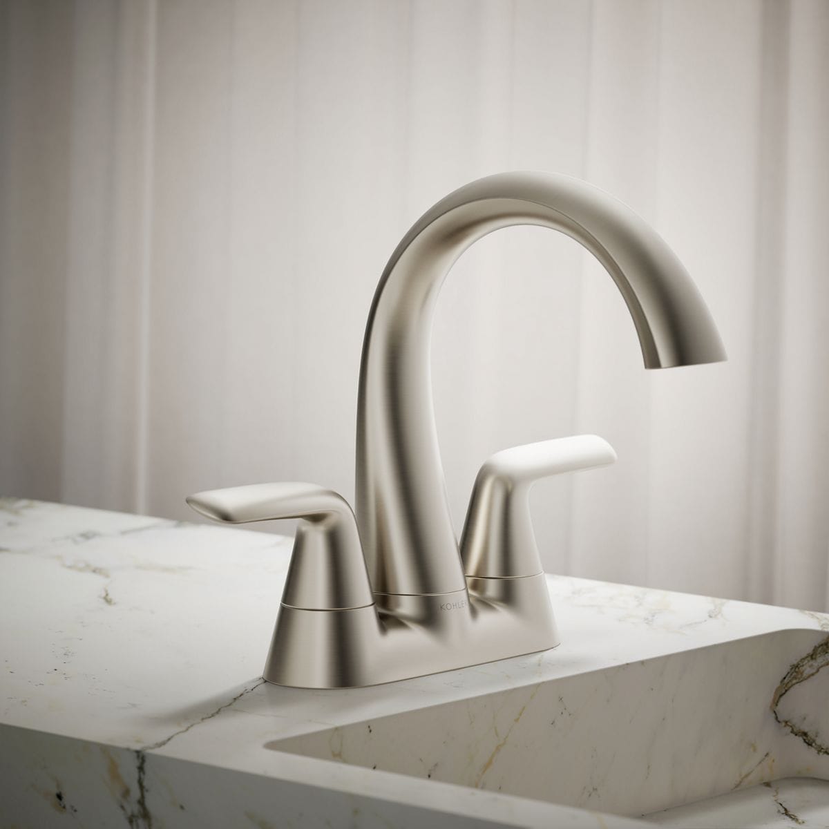 KOHLER R33047-4D-BN Avail Vibrant Brushed Nickel 4-in centerset 2-handle WaterSense Mid-arc Residential Handle Bathroom Sink Faucet with Drain