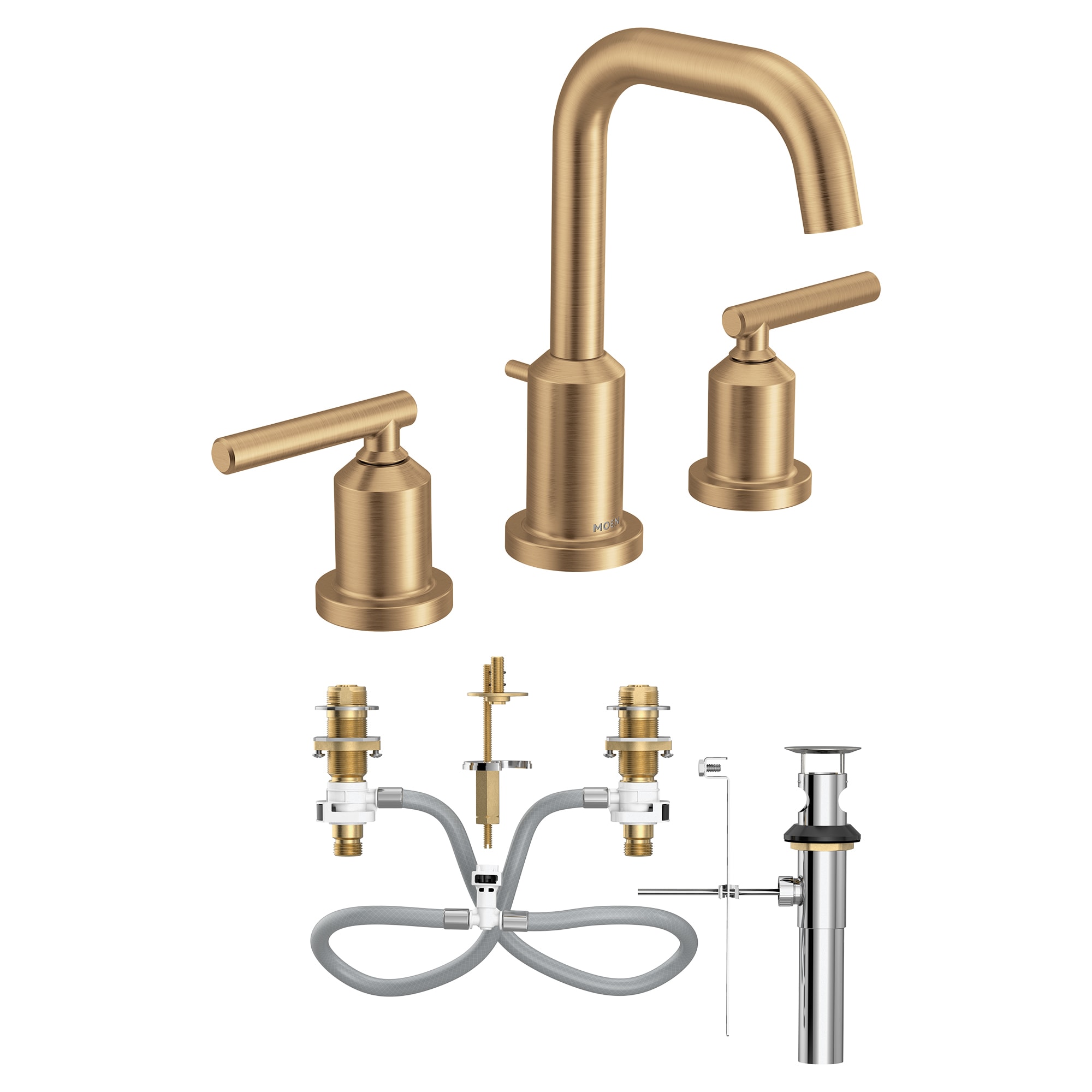 Moen TV6142BZG Gibson Bronzed Gold Widespread 2-handle WaterSense High-arc Residential Handle Bathroom Sink Faucet with Drain