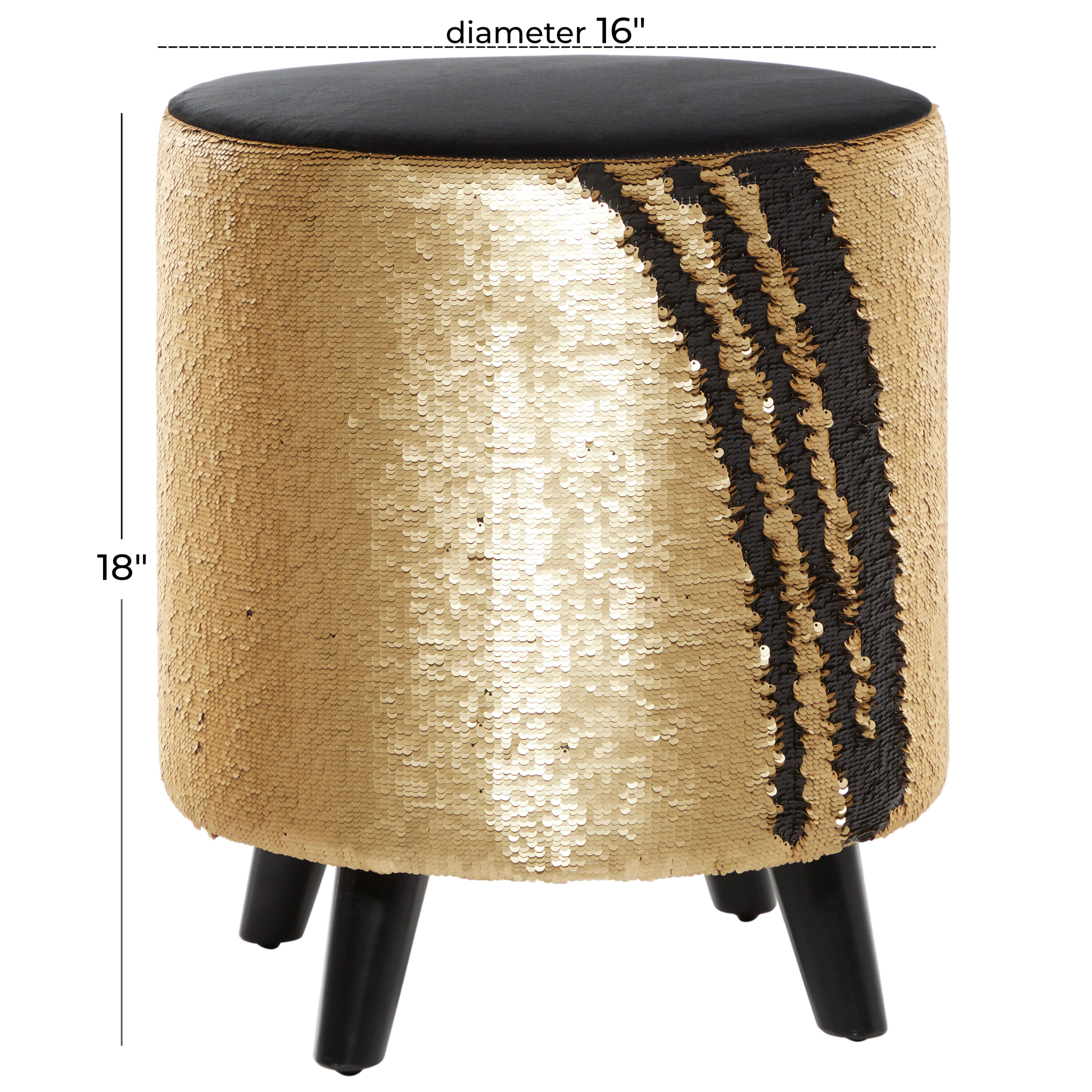 Elegant Gold and Black Sequined 18'' Round Contemporary Stool