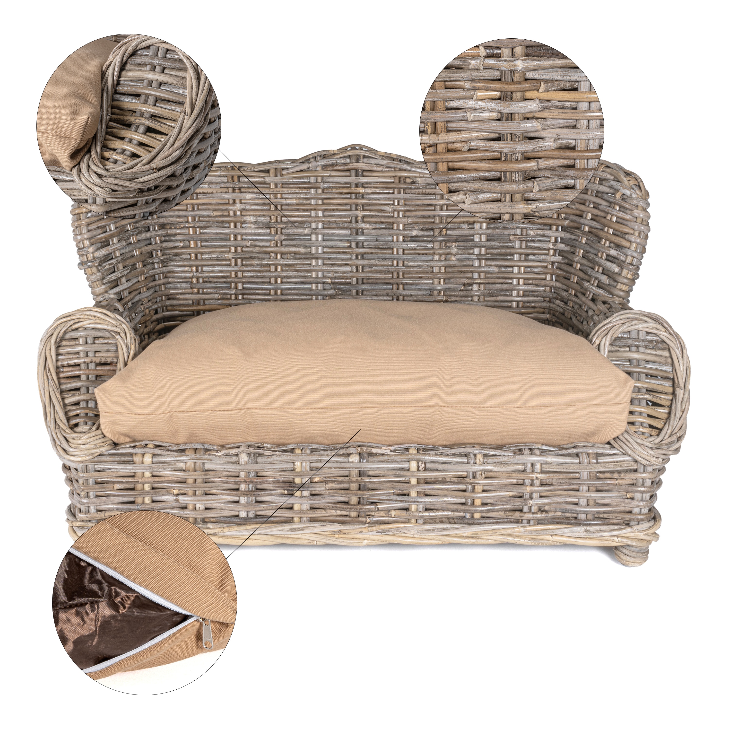 Classic Kubu Gray Handwoven Rattan Dog Daybed with Cushion
