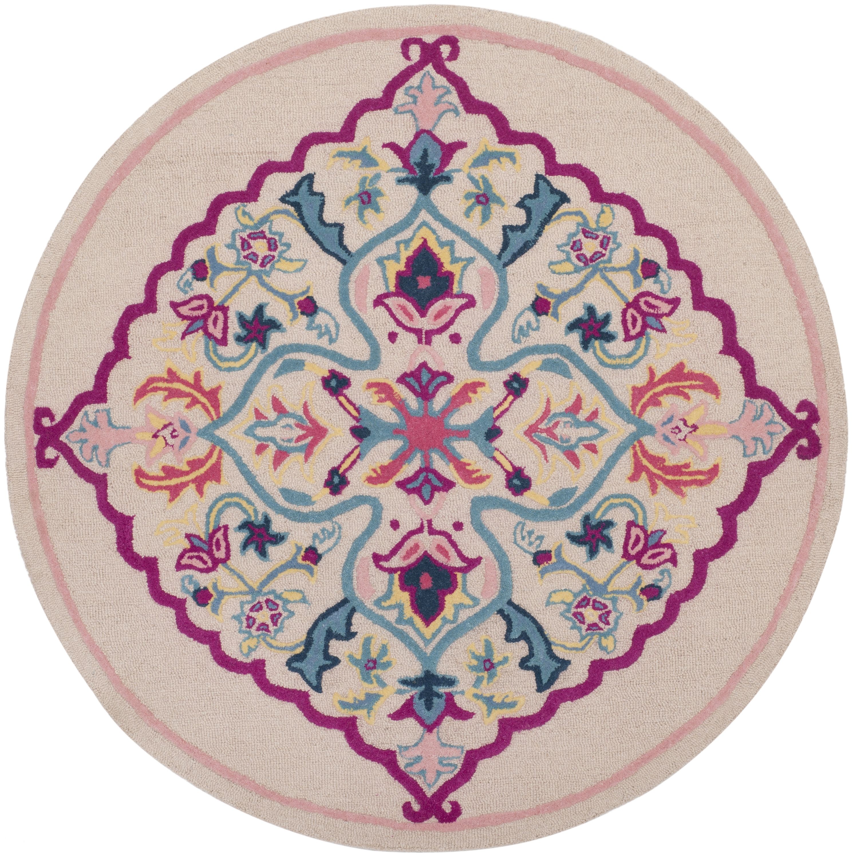 Safavieh BLG605E-5R Bellagio Nijar 5 x 5 (ft) Tufted Wool Light Pink/Multi Round Indoor Floral/Botanical Global Area rug