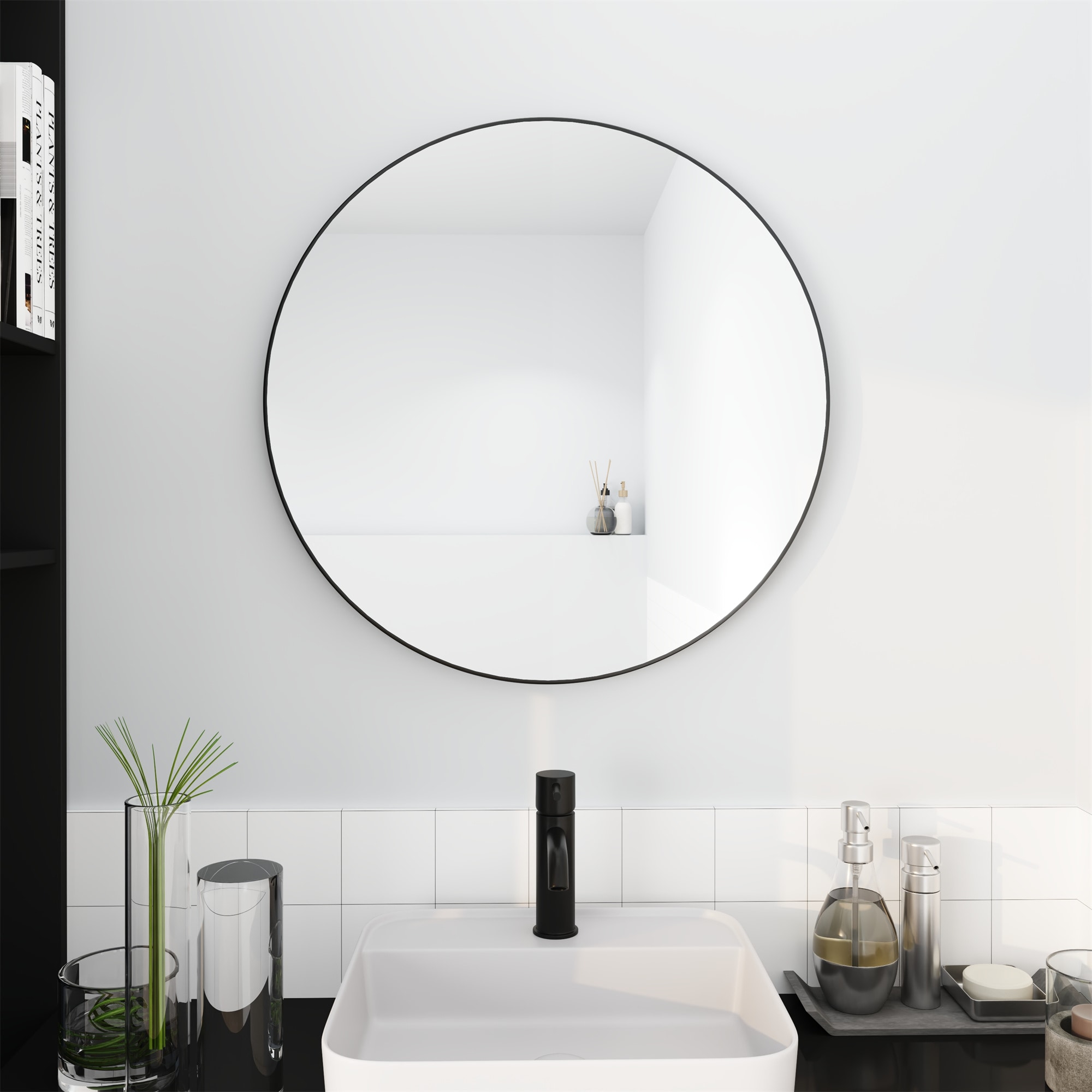 BABOOM BOM-9967979-OR Bathroom Mirror 32-Inches x 32-Inches Framed Round Bathroom Vanity Mirror ( Black )