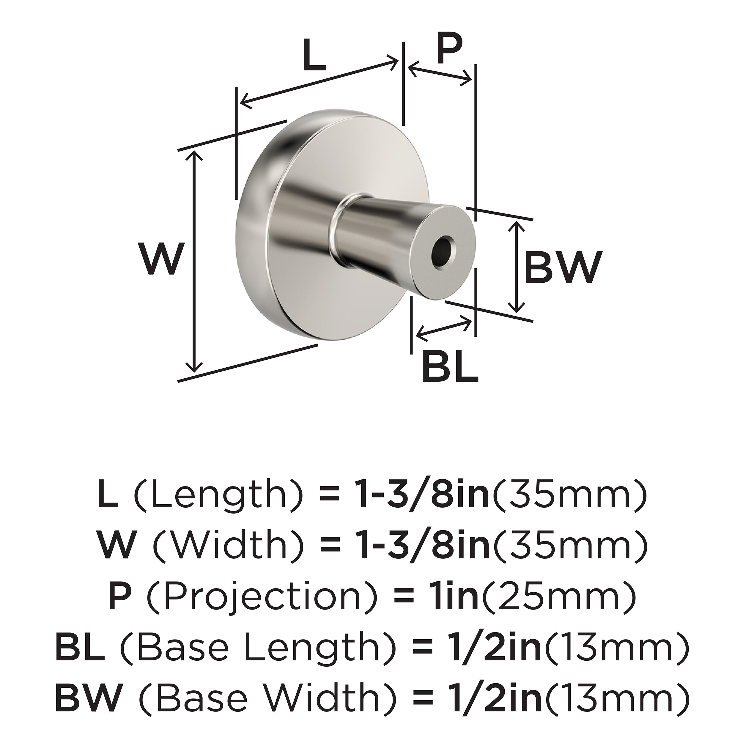 1-3/8 Inch Matte Black Polished Nickel Round Cabinet Knob