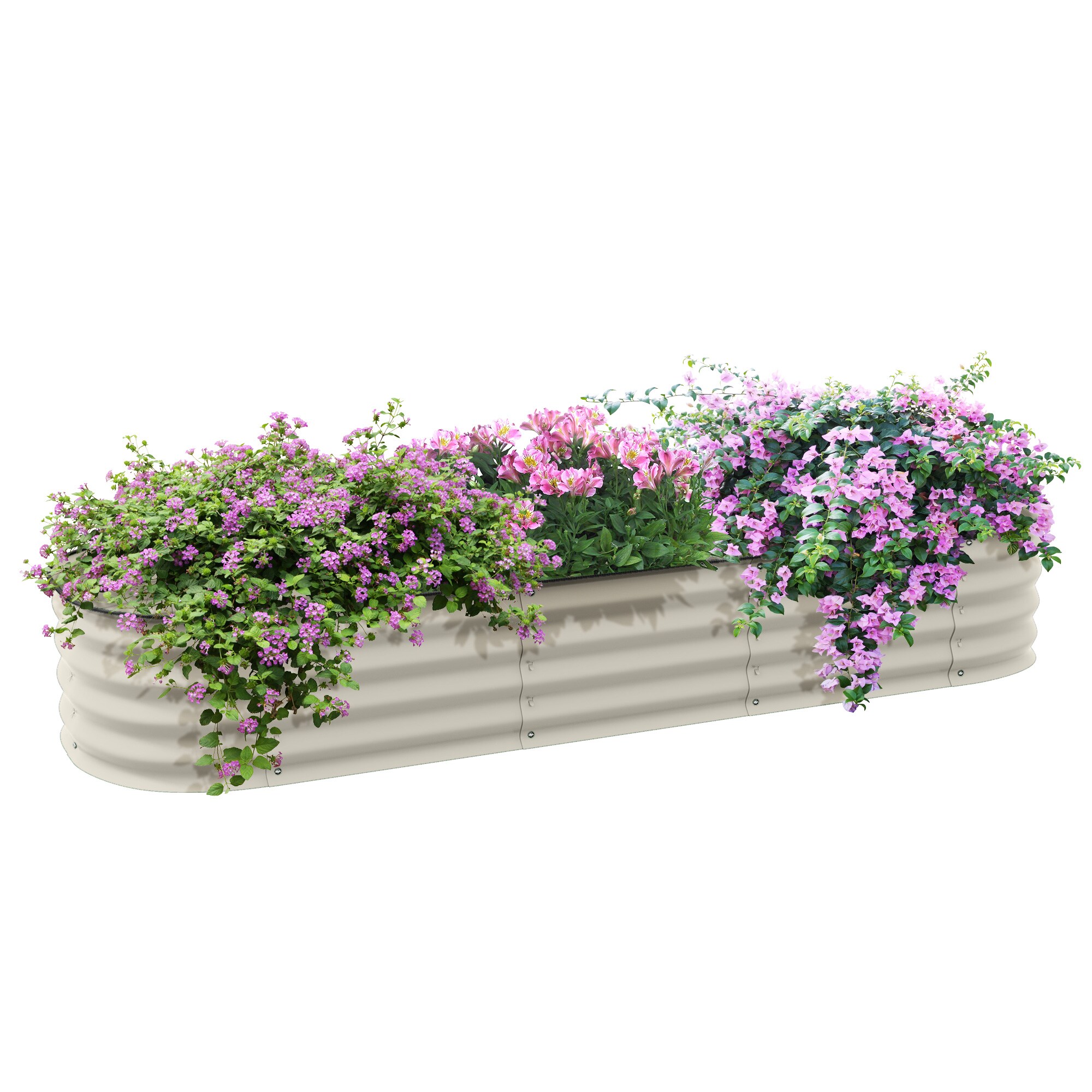 JUSHUA Galvanized Raised Garden Bed Kit Outdoor Metal Elevated Planter Box with Safety Edging Easy DIY Stock Tank Cream