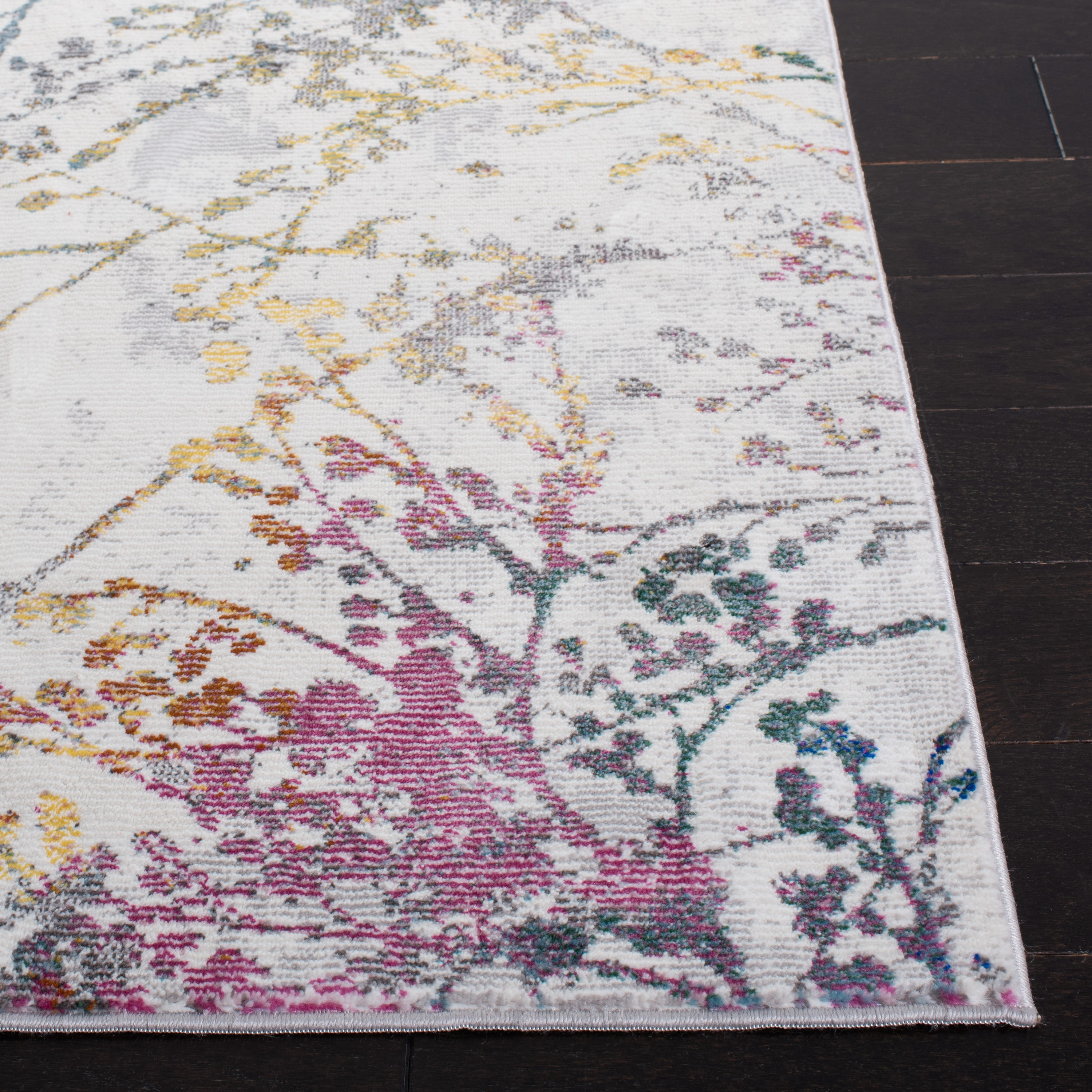 Ivory and Multicolor Synthetic Rectangular 9' x 12' Area Rug