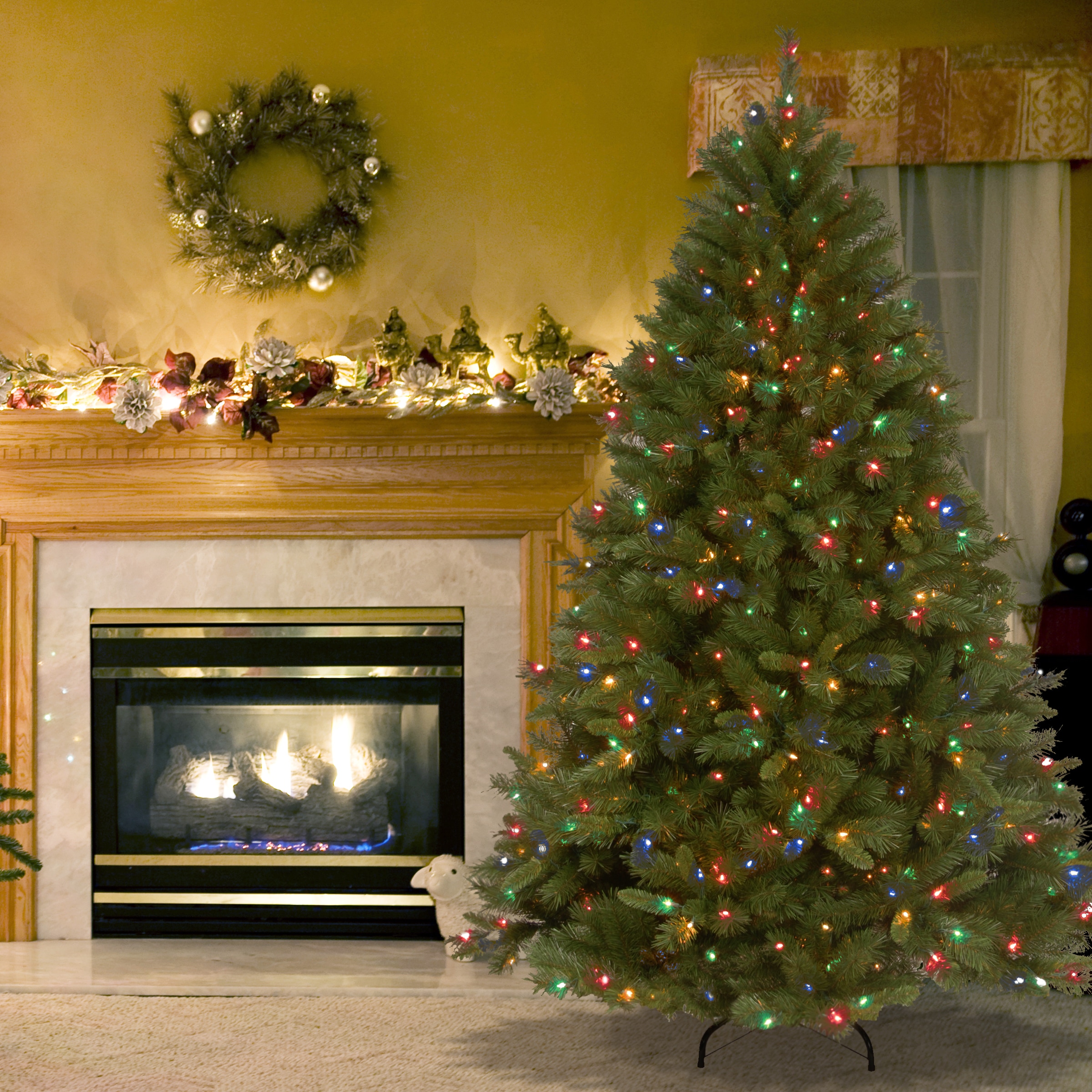 National Tree Company 7.5-ft Pine Pre-lit Artificial Christmas Tree ...