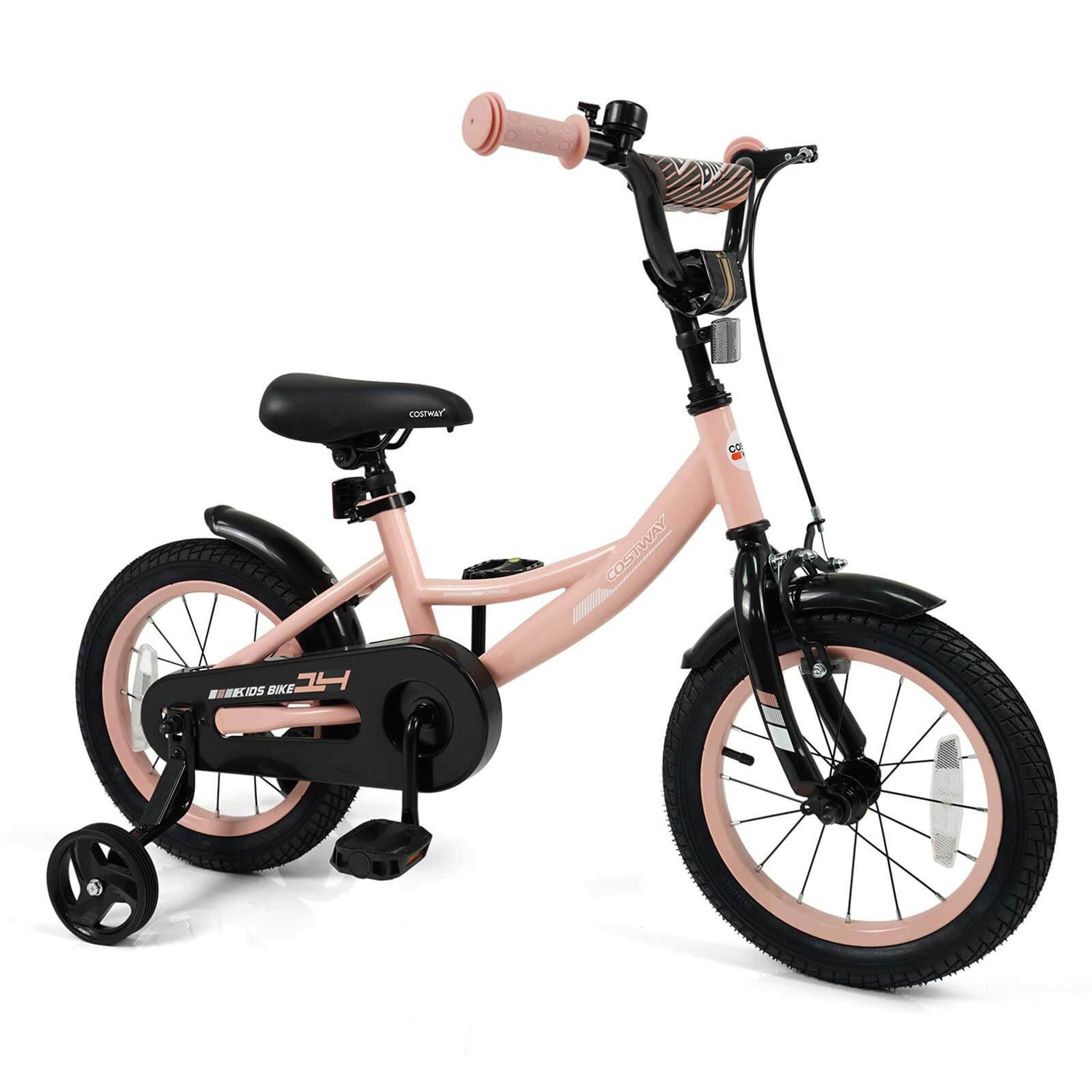Costway  14 Inch Kids Bike Toddler Bicycle with Training Wheels  Dual Brakes  Adjustable Seat Pink