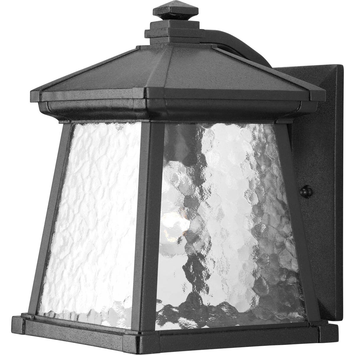 Black Cast Aluminum Lantern Sconce with Water Patterned Glass Shade