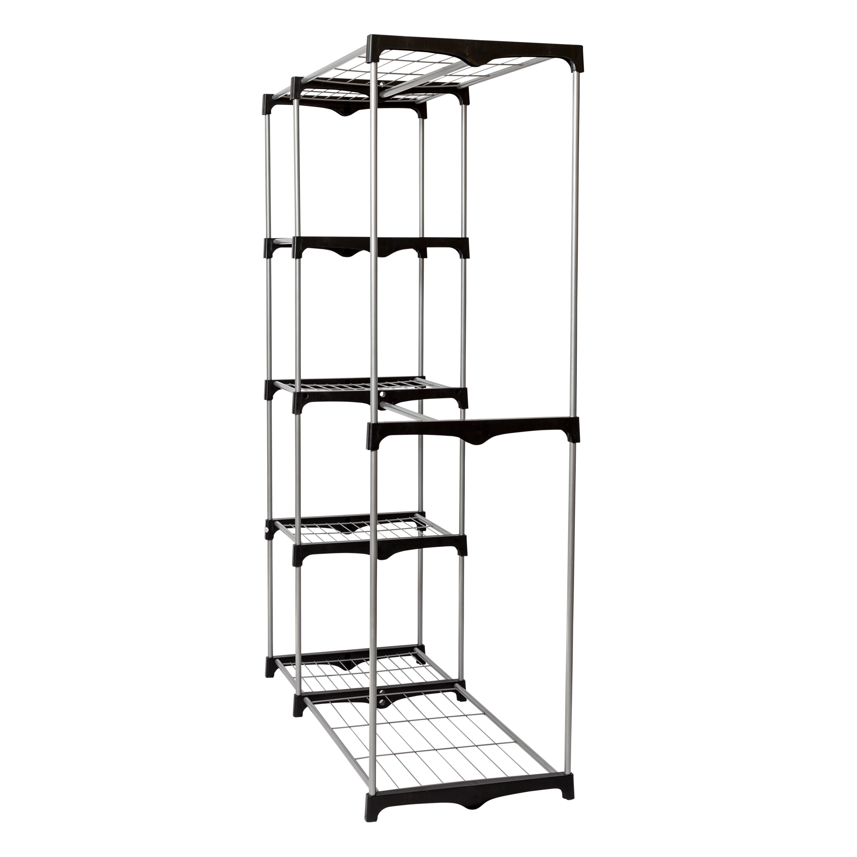 Silver and Black Steel Double Rod Freestanding Closet with Shelves