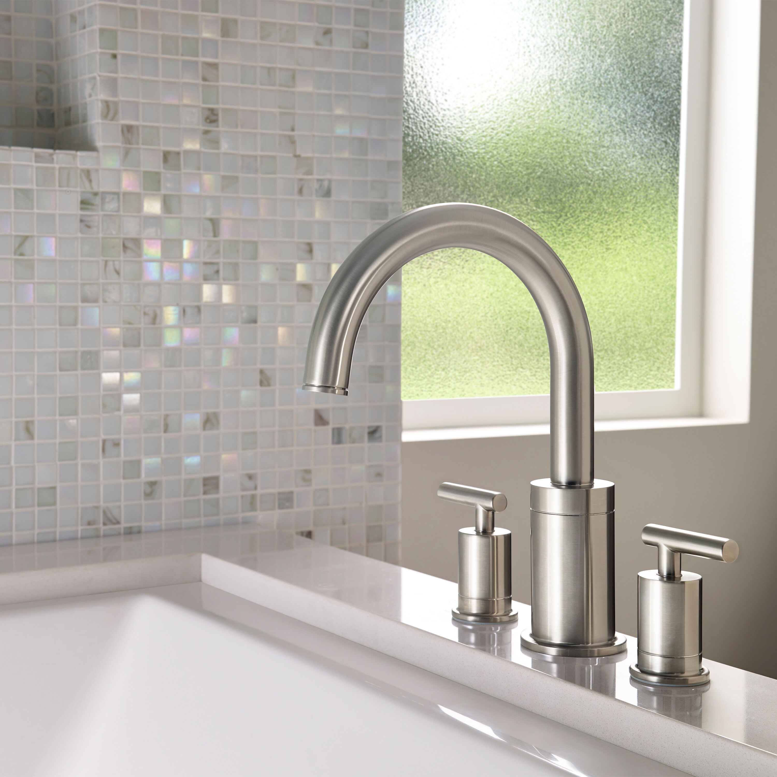 Contempra Brushed Nickel Double Handle Deck-Mount Roman Tub Faucet