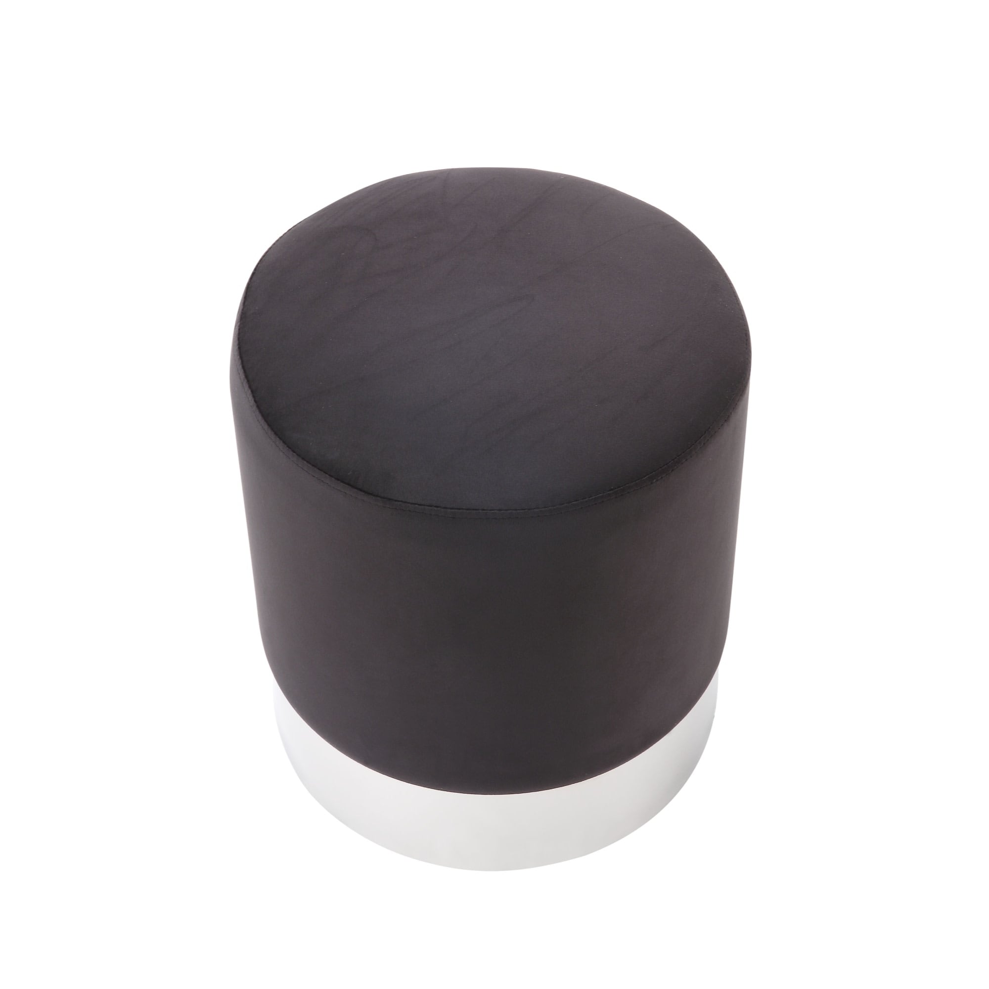 Inspired Home ON73-02BK-LS Caroline Modern Black/Chrome Velvet Round Ottoman