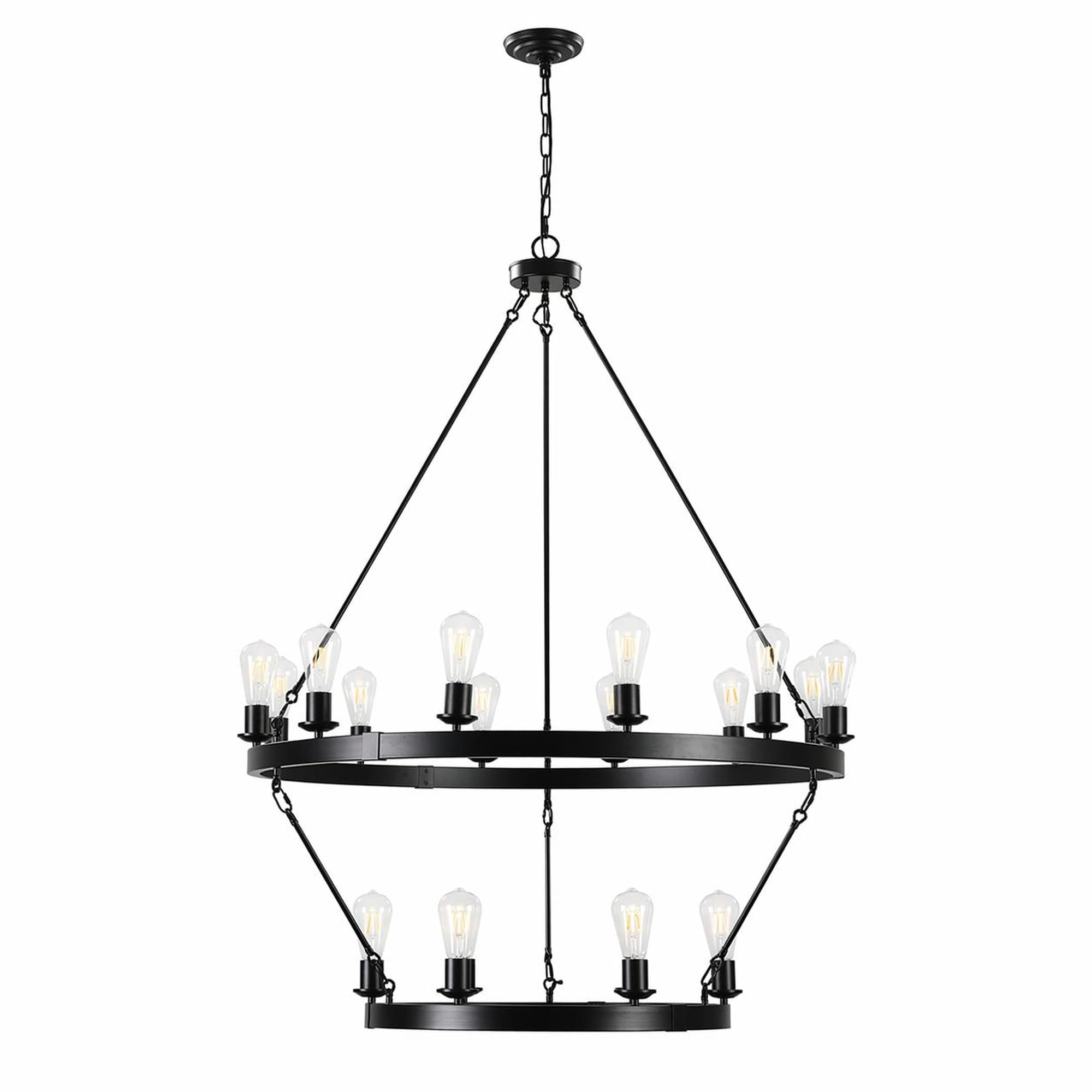 TEINIE 40 Inch 2 Tier Black Wagon Wheel Chandelier 18 Lights Farmhouse Industrial Round Pendant Light Fixture for Living Room Dining Room
