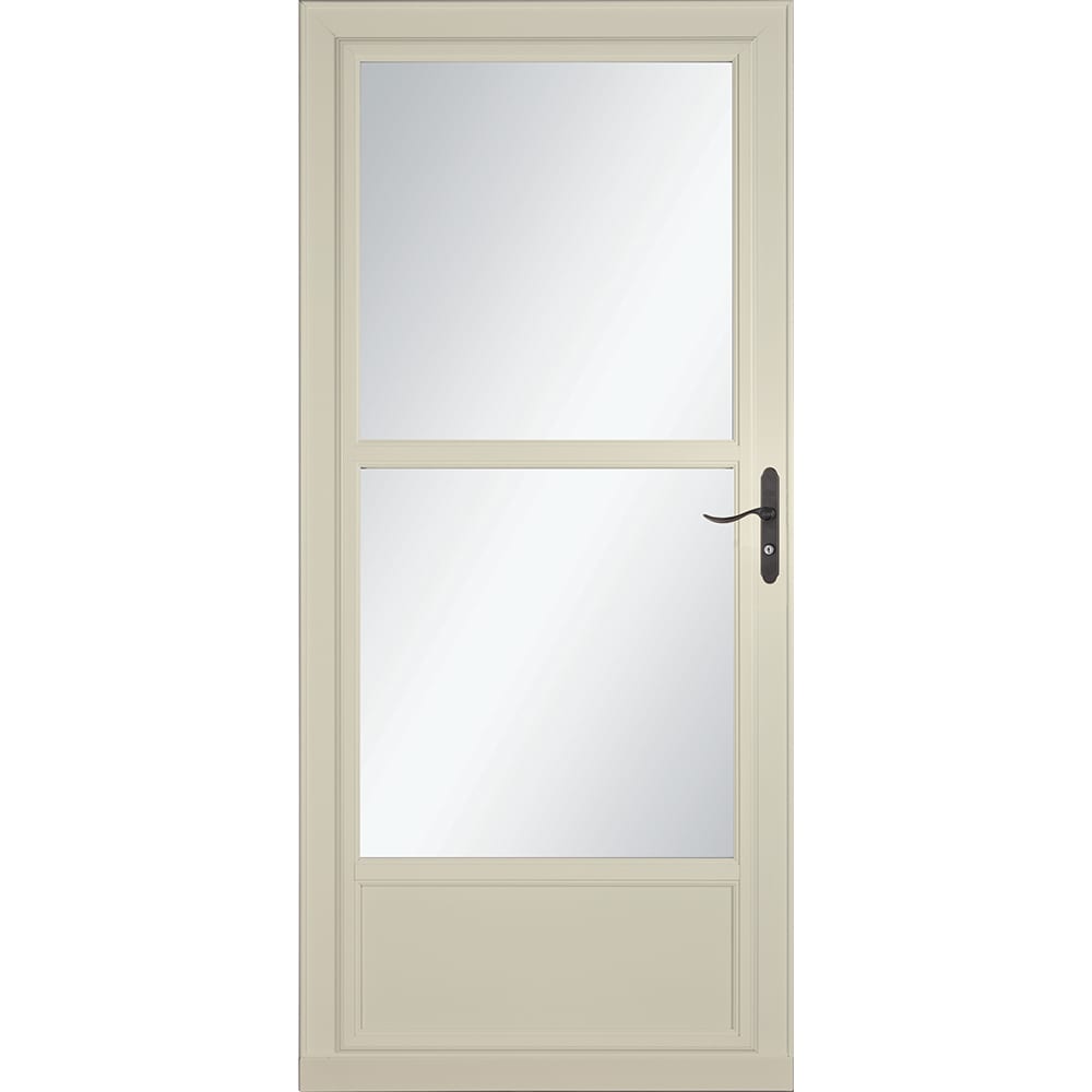 Tradewinds Selection 32-in x 81-in Almond Mid-view Retractable Screen Aluminum Storm Door with Aged Bronze Handle in Off-White | - LARSON 1460608157