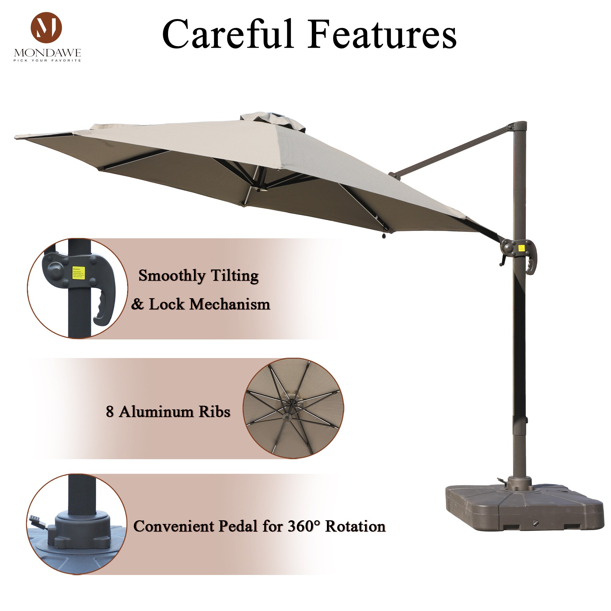 Mondawe 11Ft Patio Market Cantilever Umbrella with Base in the Patio ...