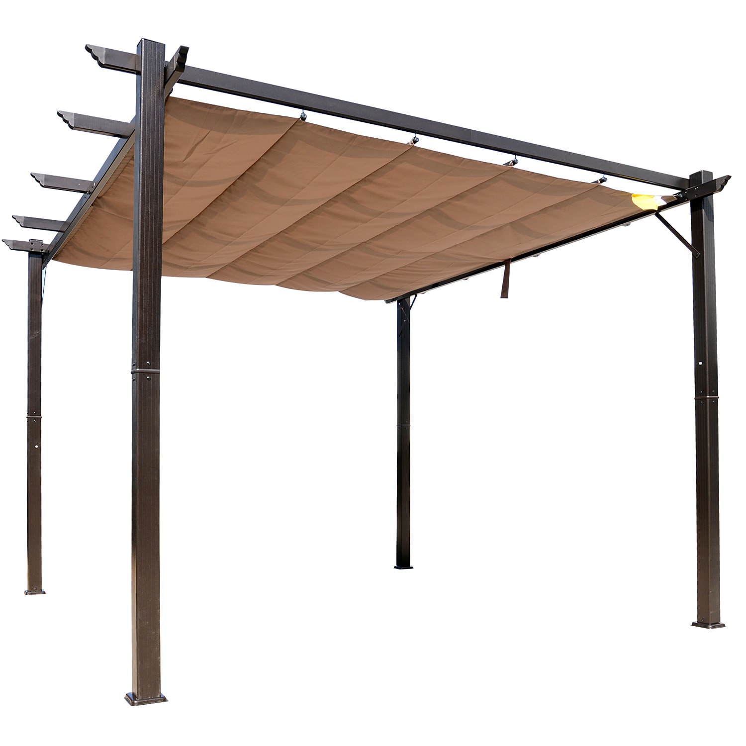 Kahomvis AOS-QP109-364 Outdoor Retractable Pergola Canopy 10-ft W x 10-ft L x 7-ft 3-in H Brown Metal Freestanding Pergola with Canopy