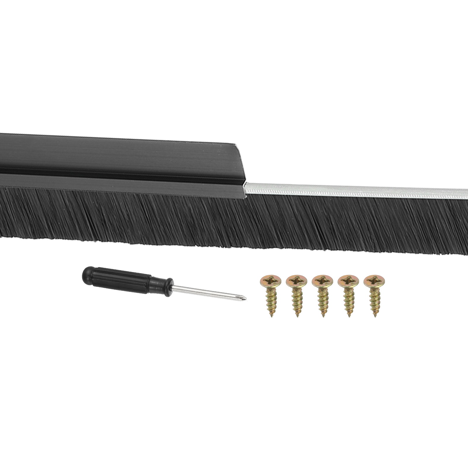 PATIKIL Door Brush Sweeps 0.39 Inch Bristles x 47.24 Inch Long H-shape Aluminum Alloy Holder Brush Sweep for Bottom of Door Seal Garage Weather Stripping Black/Black