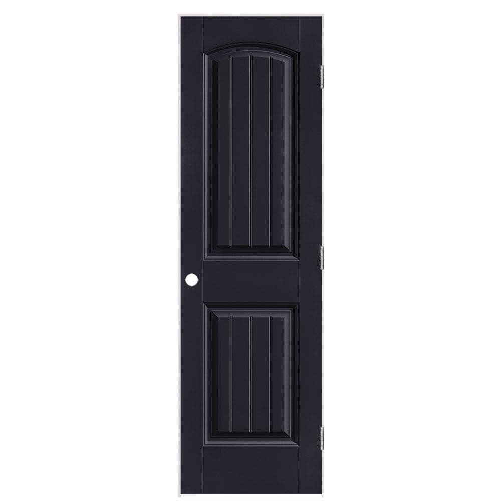 Masonite 1443827 24-in x 80-in Midnight Solid core 2-panel round top plank Left hand Smooth Prefinished Molded composite Flat Jamb Single Prehung Interior Door