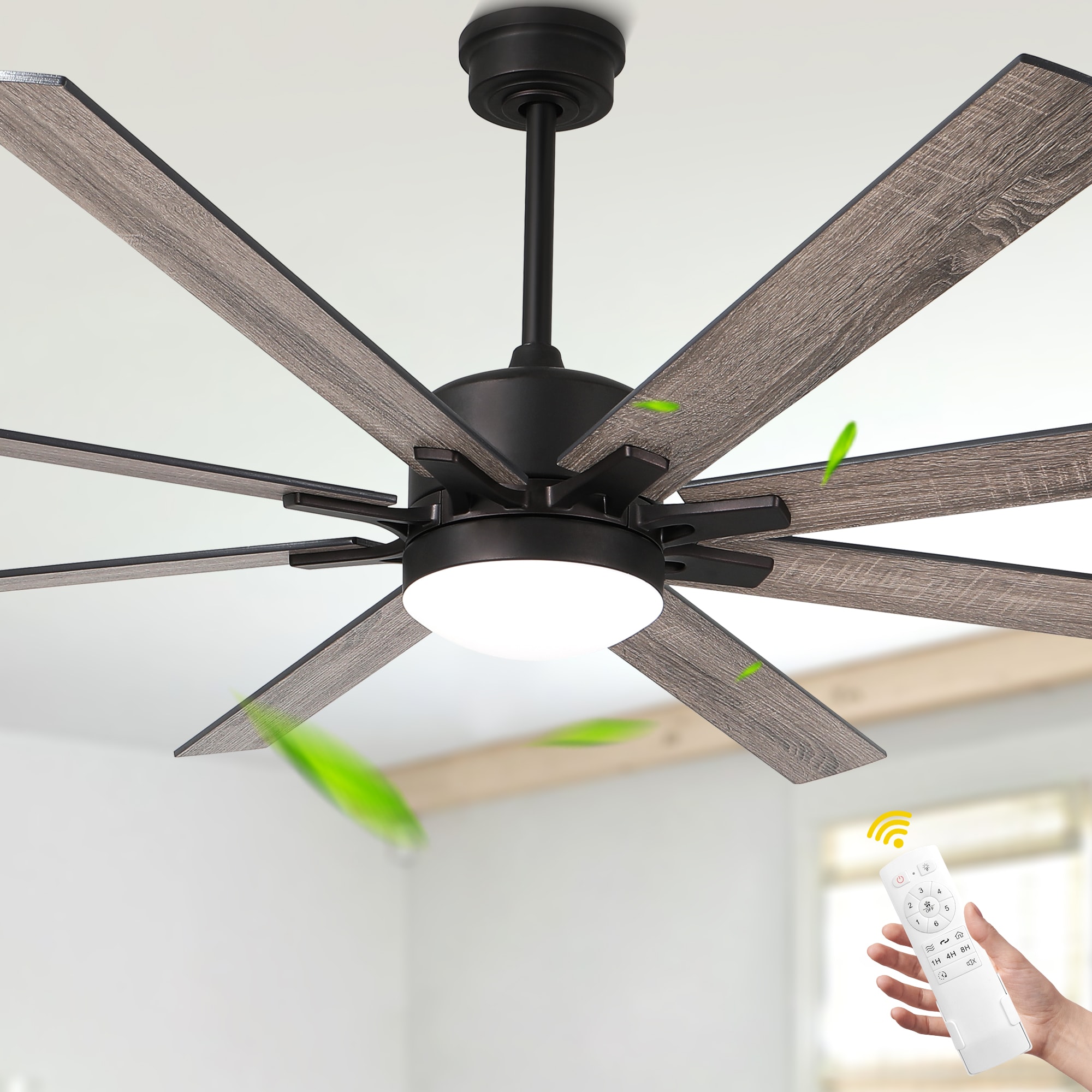 Bella Depot GDCFS72H07 Lignum 72-in Color-Changing Integrated LED Black with Black Blades Cage Ceiling Fan With Light - Remote Included ( 8 -Blade )