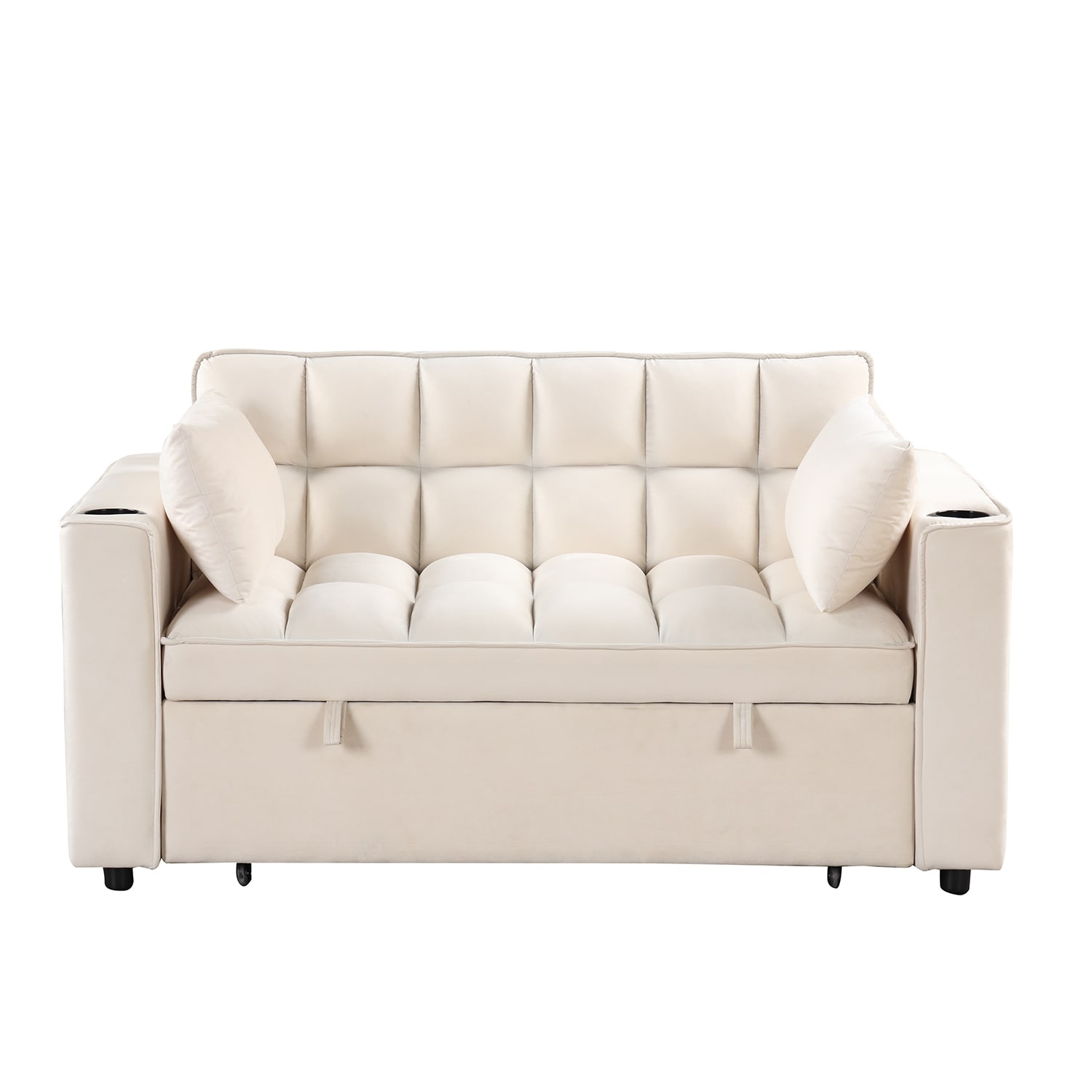 Bybafun YA3700216 58-in Casual Beige Velvet Reclining Sleeper