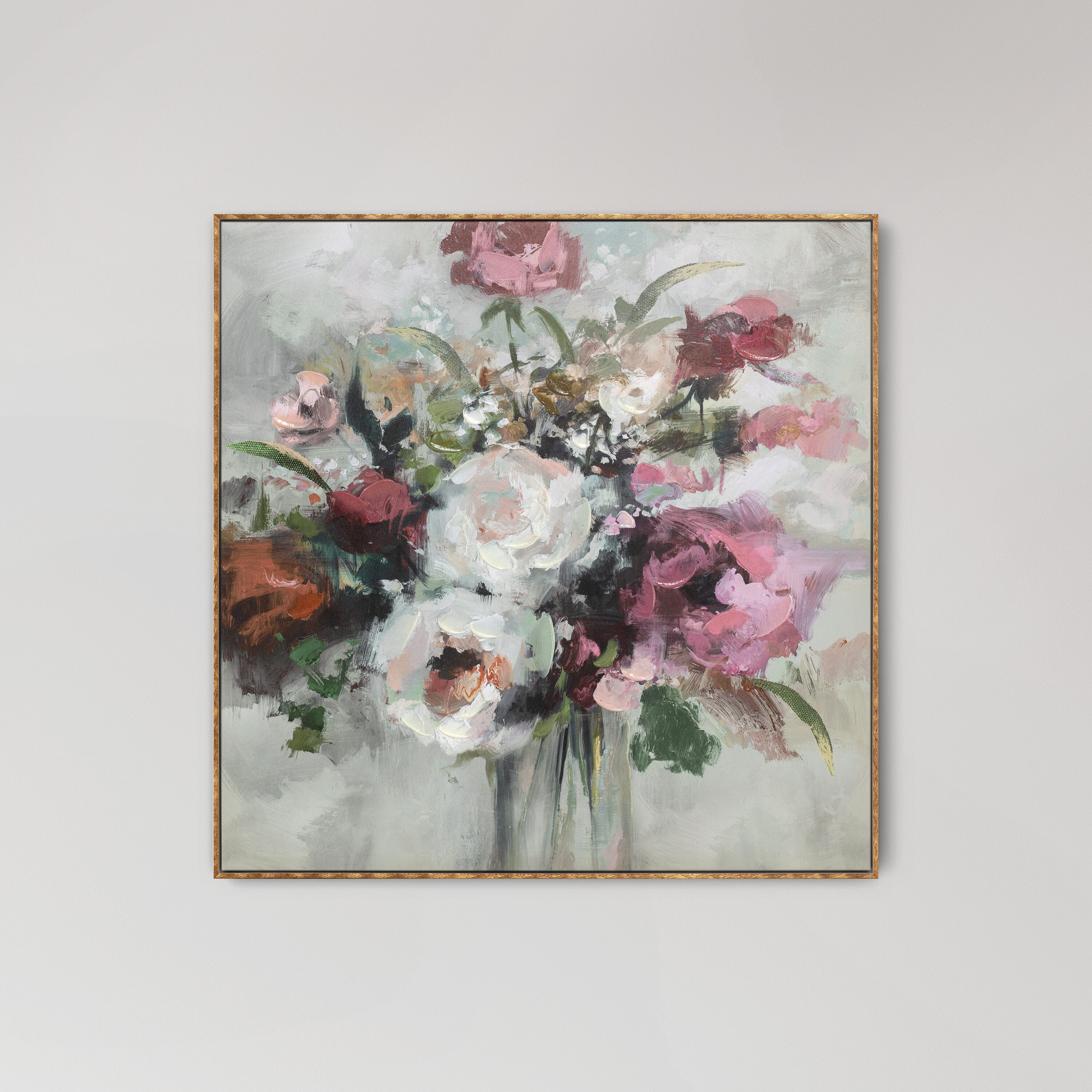 Tyler & Finn T3-CW-2109 30x30 Floral Hand Embellished Framed Canvas Art Multiple colors/finishes Plastic Framed 30-Inches H x 30-Inches W Floral Canvas Hand-Painted Painting