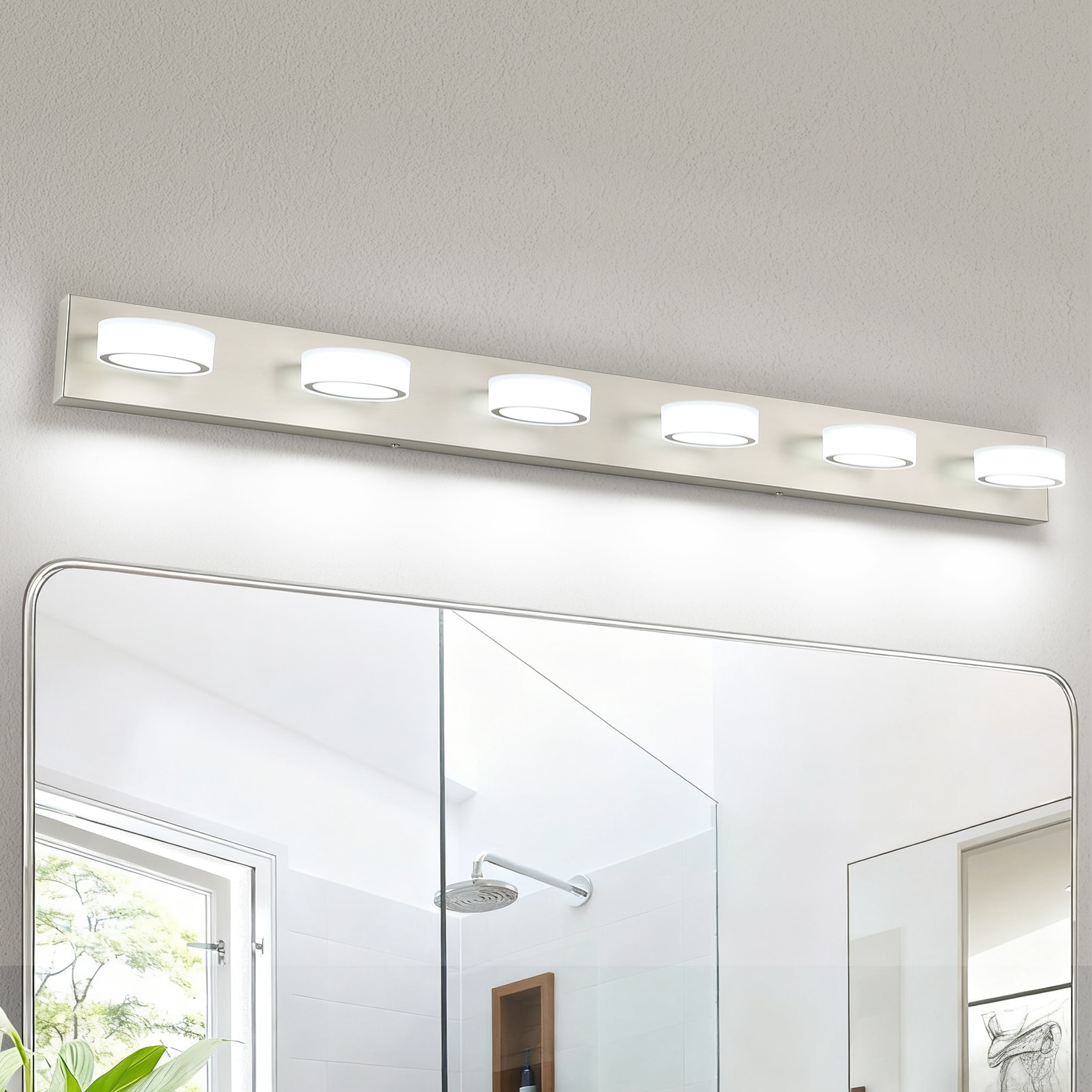 DAYAUM 49.61in. 6-Light Brushed Nickel Modern Bathroom Vanity Light with 5500K Daylight LED and 350 Rotatable Heads