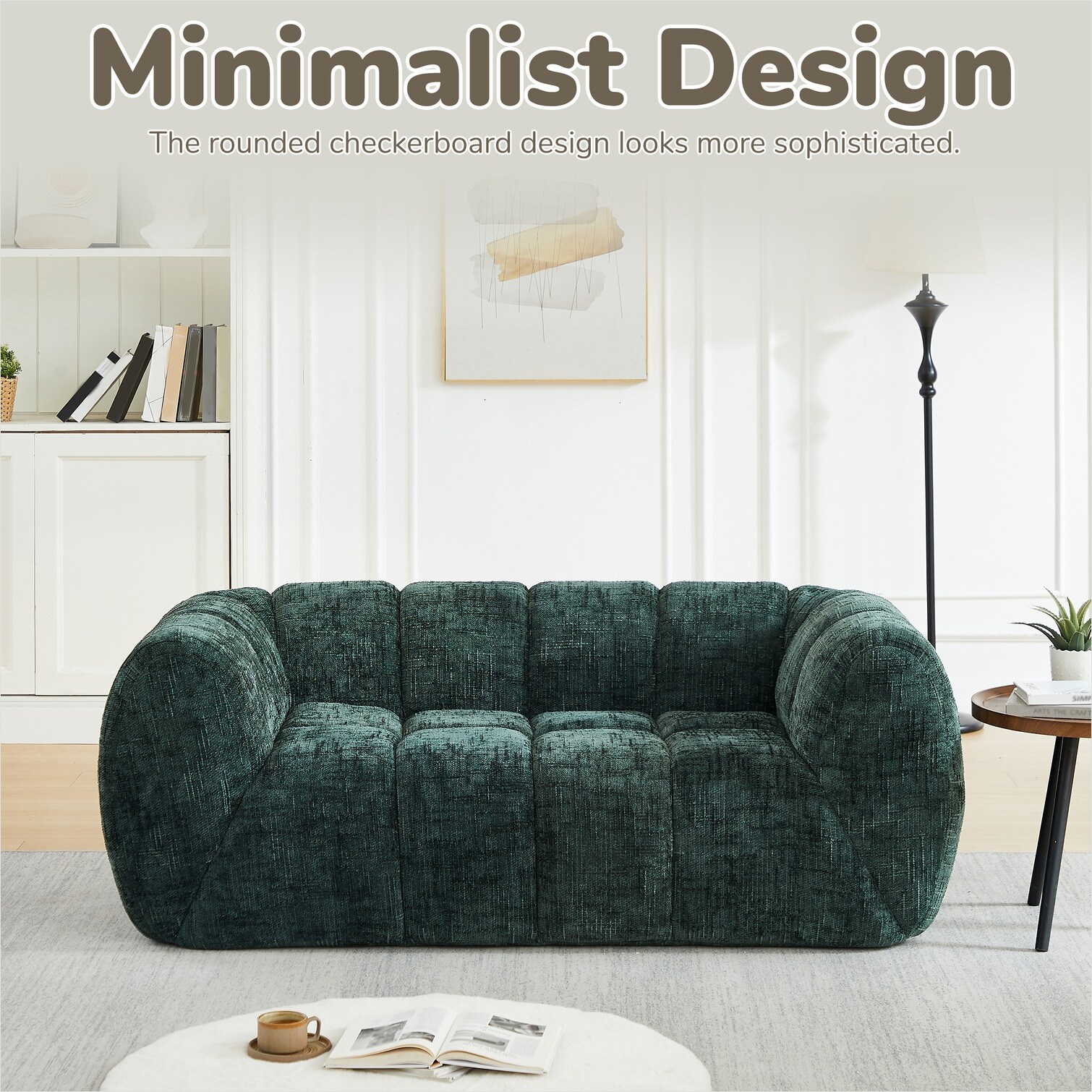 SUNCREAT 3-Seater Standard Sofa in Rich Green Chenille with Foam Fill ...