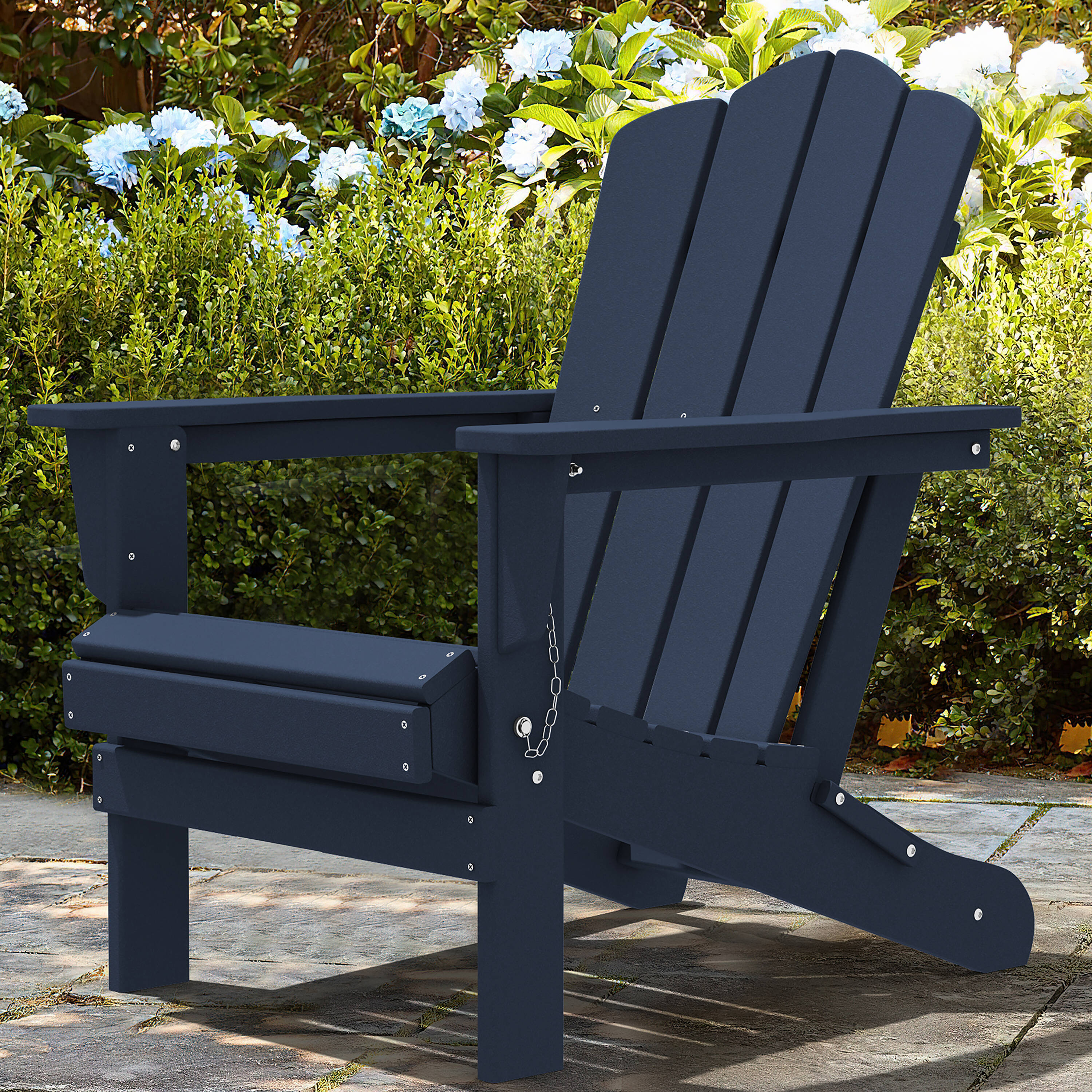 JEAREY Folding Adirondack Chair Stackable Navy HDPE Frame Stationary  Adirondack Chair(s) with Blue Slat Seat in the Patio Chairs department at 