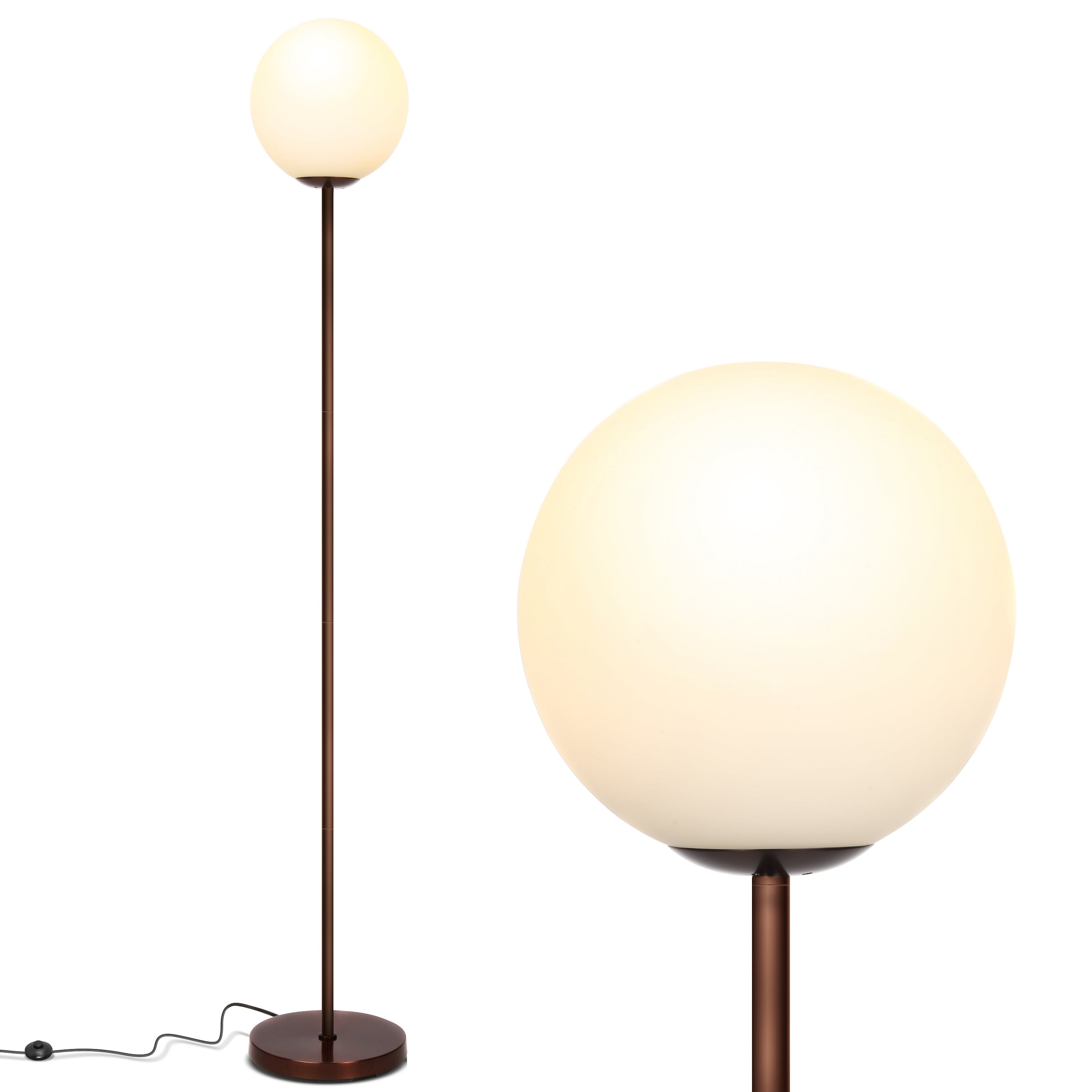 Luna 65" Bronze Modern LED Floor Lamp with Frosted Glass Globe
