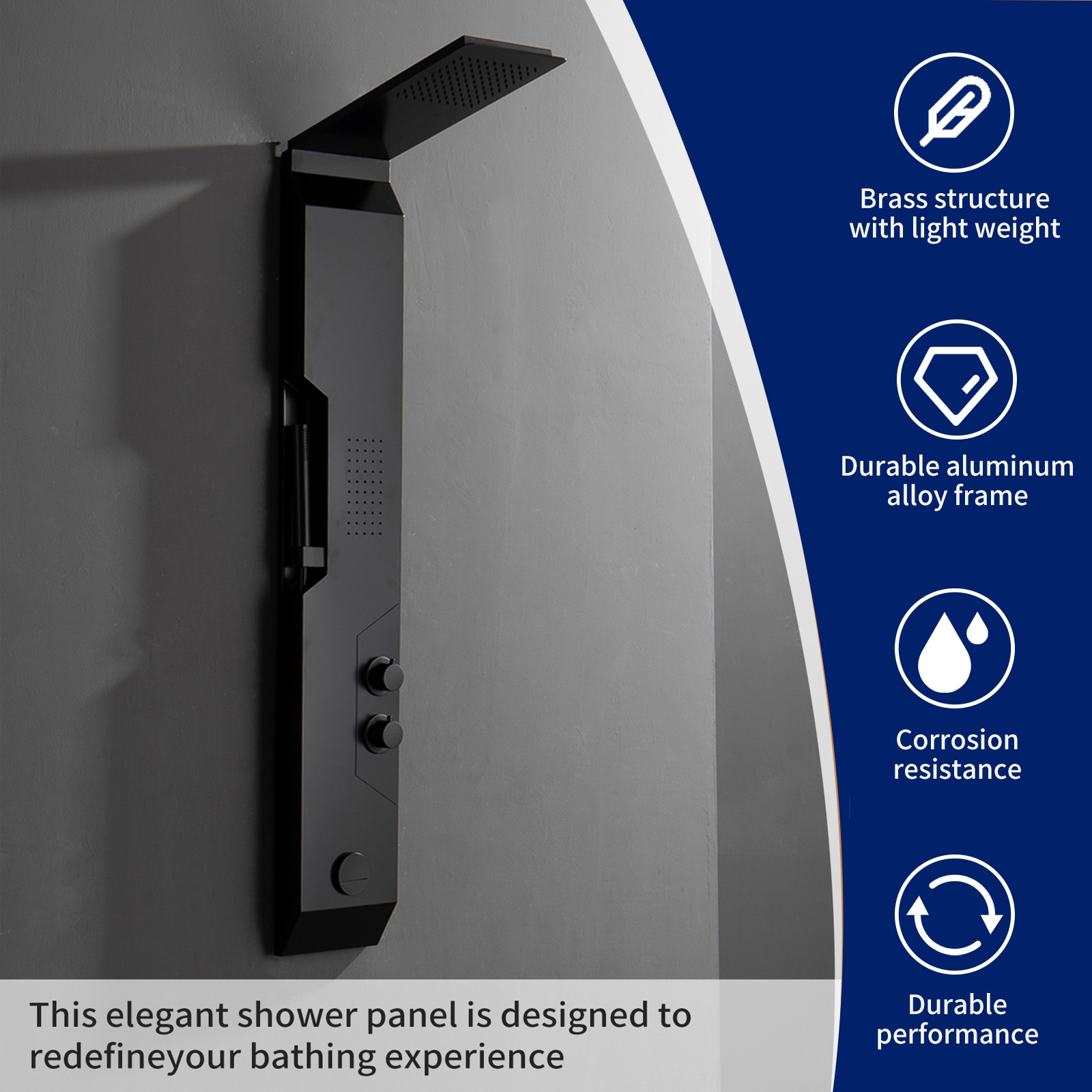 Black Solid Brass Multi-Function Shower Panel System