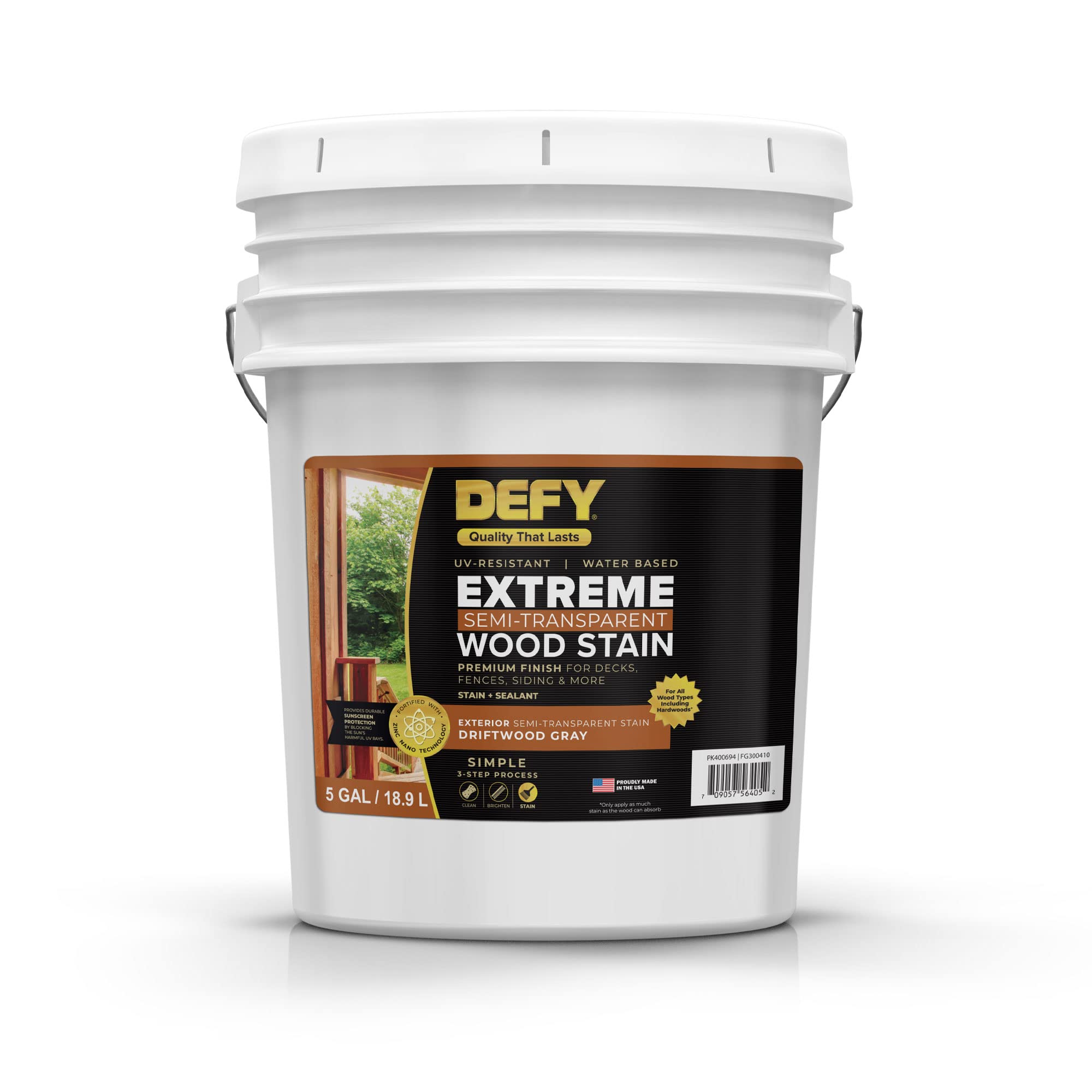 DEFY SFP-771662-GRAY Extreme Gray Wood Stain and Sealer - 5 Gallon Semi-Transparent Waterproof Coating
