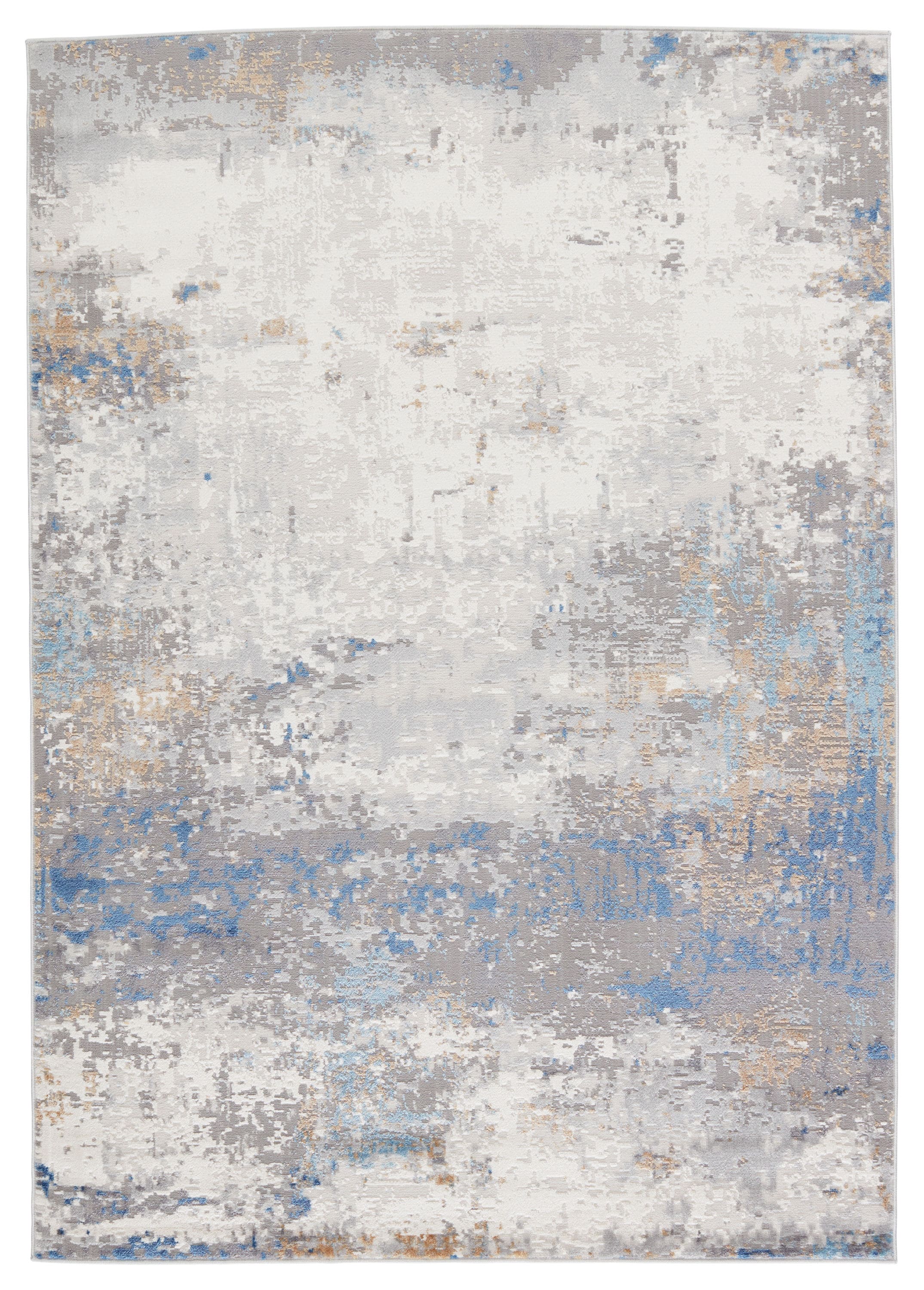 Grotto 3' x 12' Gray Blue Abstract Wool Runner Rug