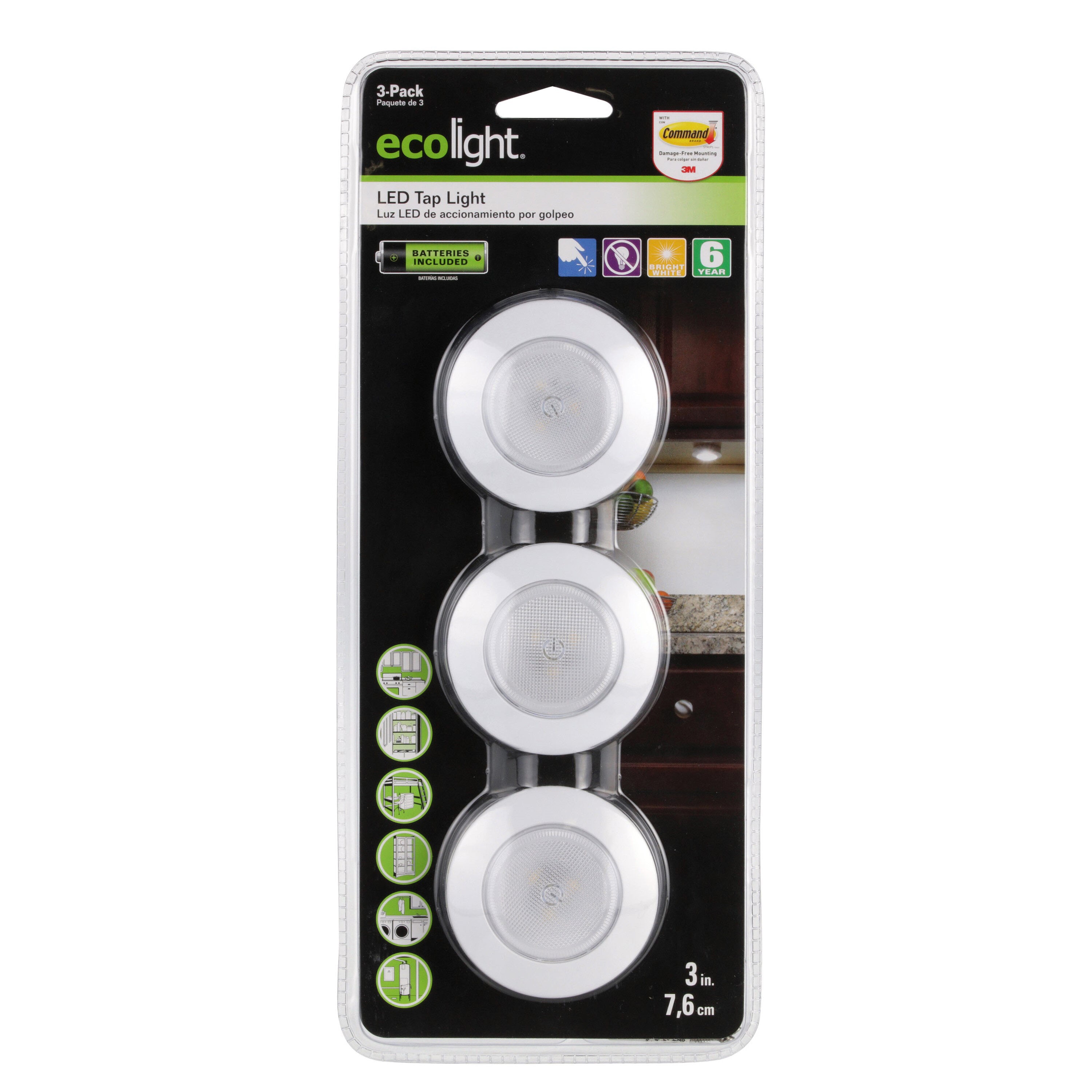 ecolight 3-Pack 3-in Battery Puck Light in the Puck Lights department at