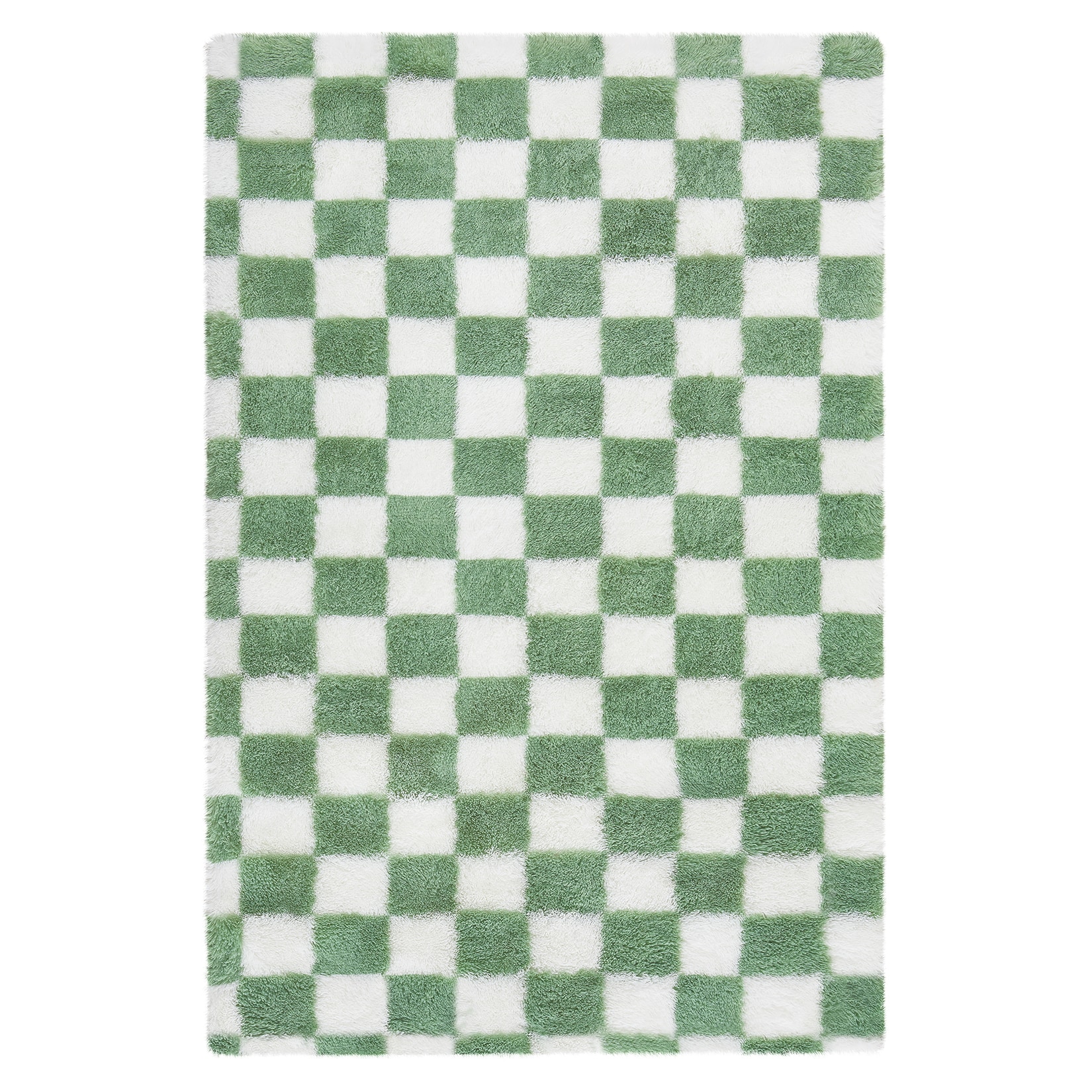 Qeetex 8 x 10 ft Green Rectangular Polyester Bedroom Living Room Nursery Playroom Indoor Modern Geometric Checkered Soft Fluffy Easy Clean Area Rug
