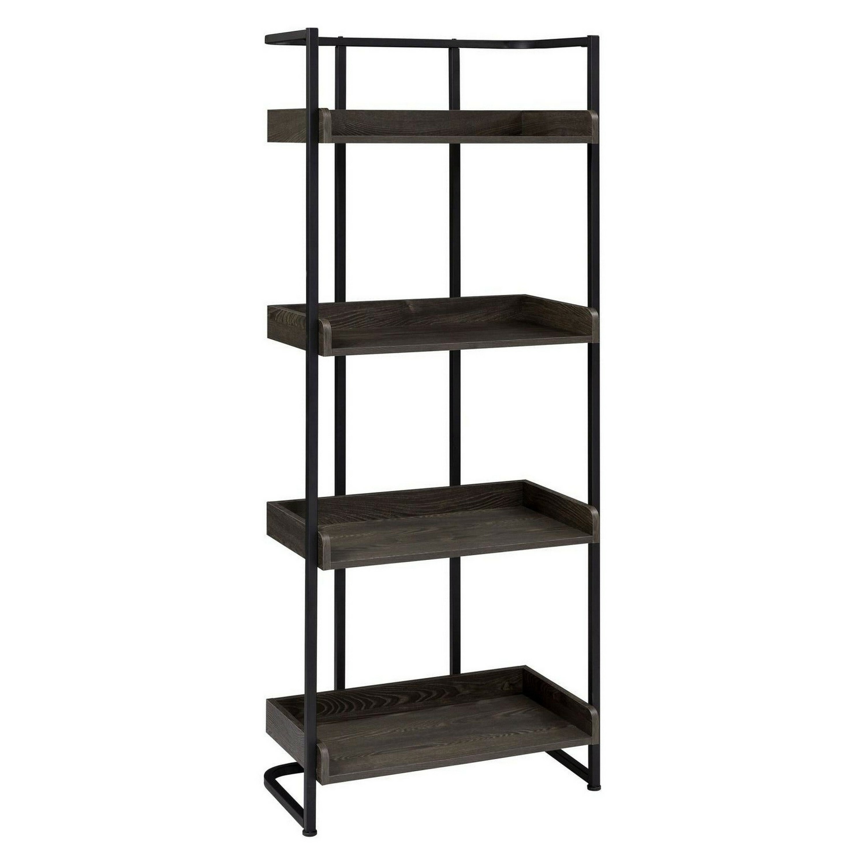 Benzara BM242024 Brown and Black Wood 4-Shelf Bookcase (26.25-in W x 67.5-in H x 14-in D)