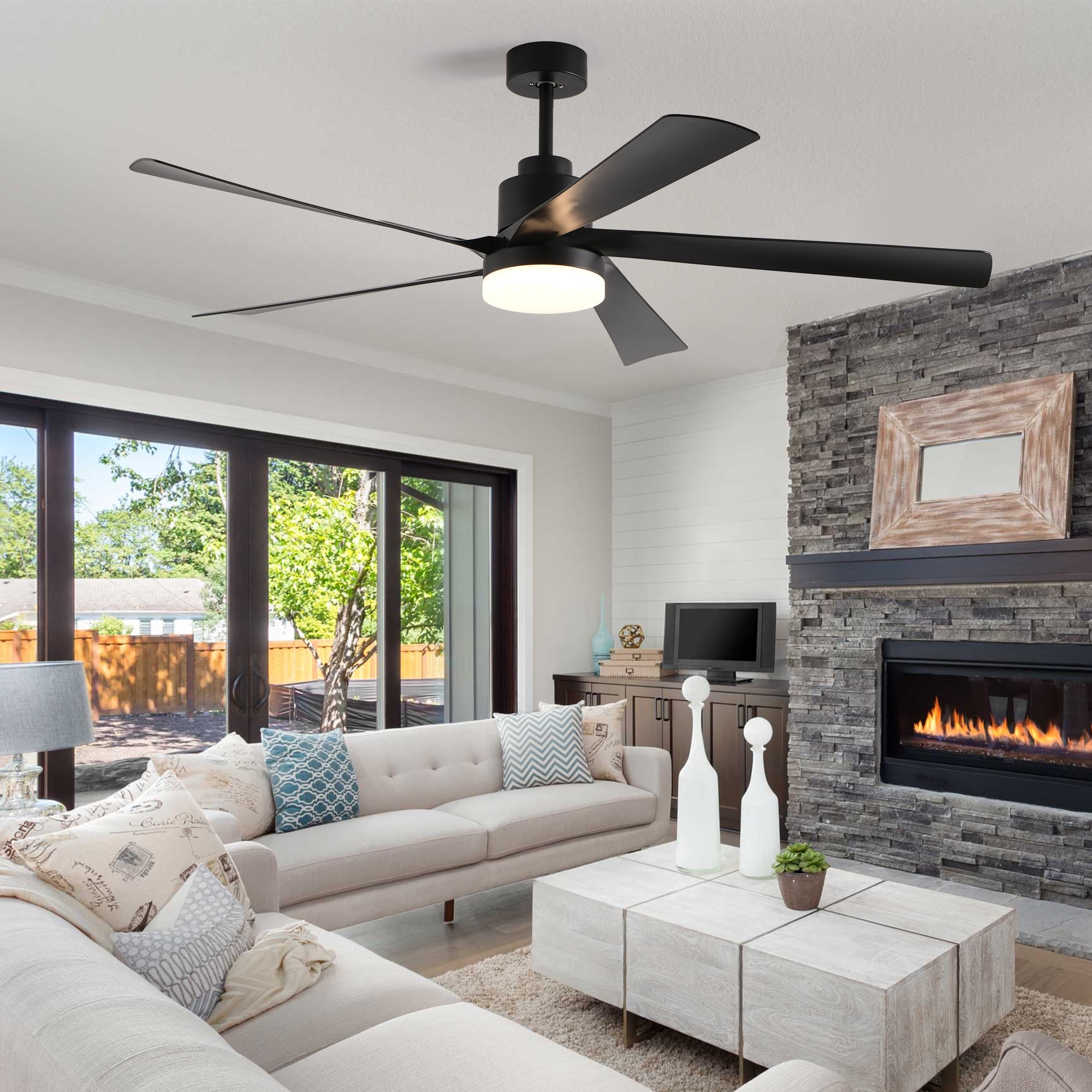 BABOOM BOM-P243907-OR Modern Quiet Design Ceiling Fan 65-in Integrated LED Black with ABS Blades Fandelier Ceiling Fan With Light - Remote Included ( 5 -Blade )