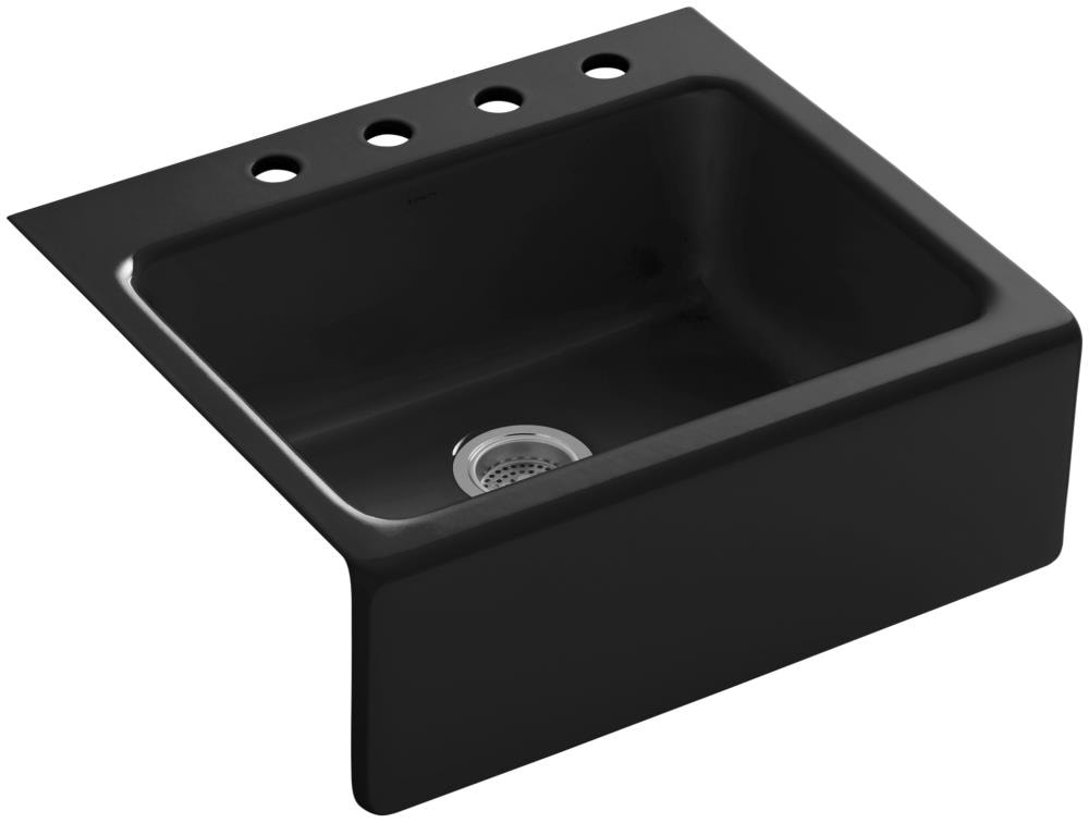 KOHLER Alcott Farmhouse Apron Front 25-in x 22-in Black Fireclay Single ...