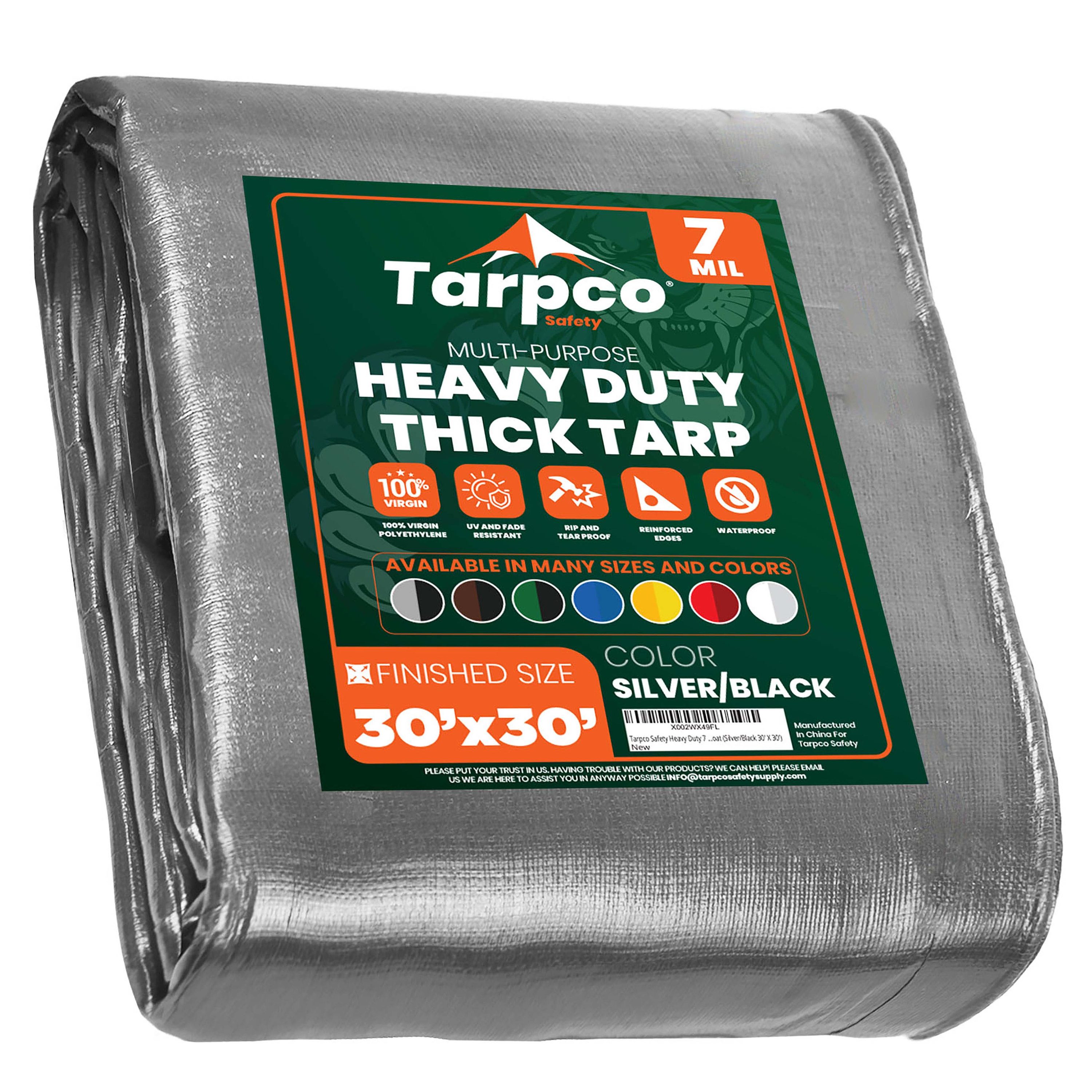 Tarpco Safety TS-201-30X30 30-ft x 30-ft Silver Waterproof Commercial Polyethylene 7-Mils Tarp