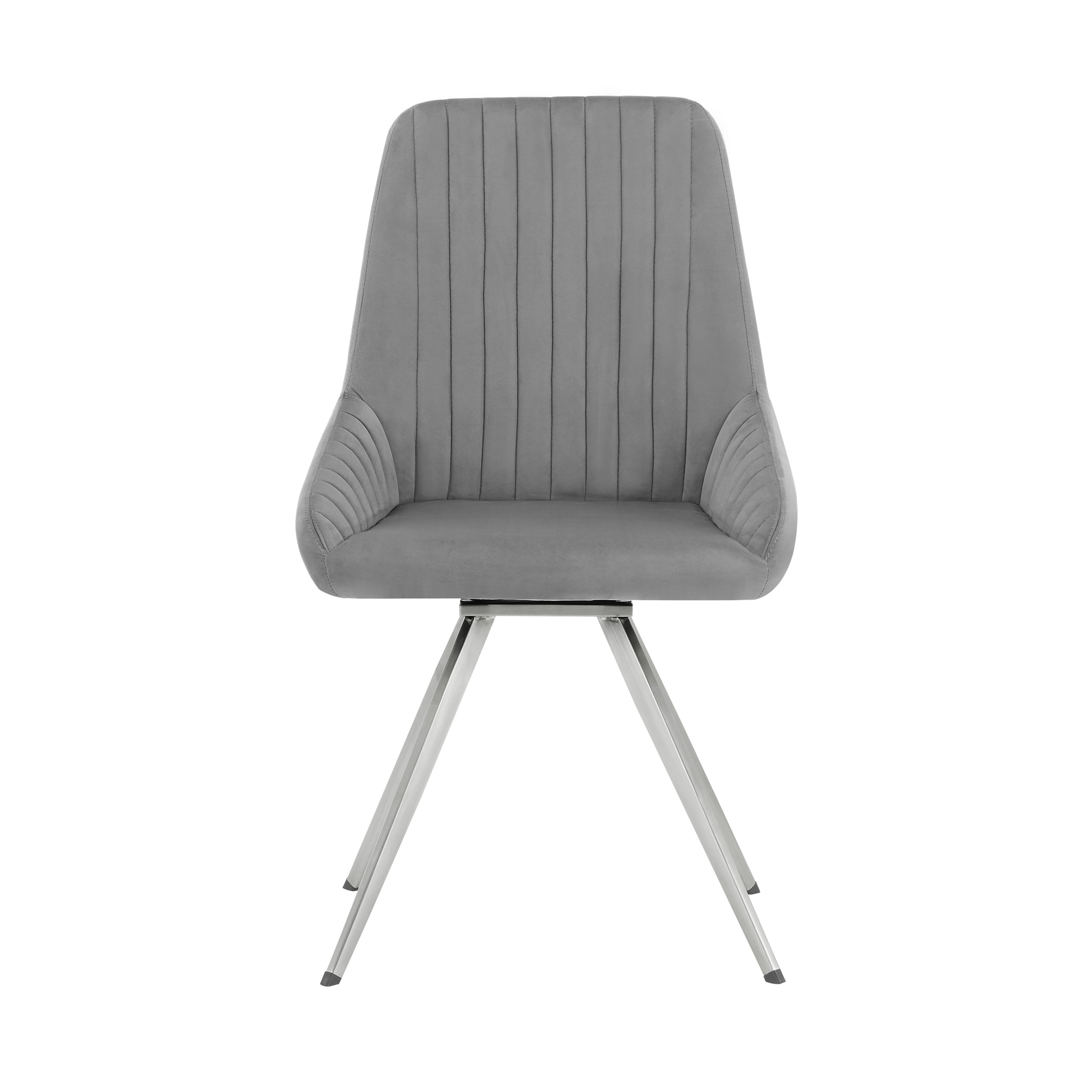 Contemporary Gray Velvet Upholstered Swivel Dining Chair