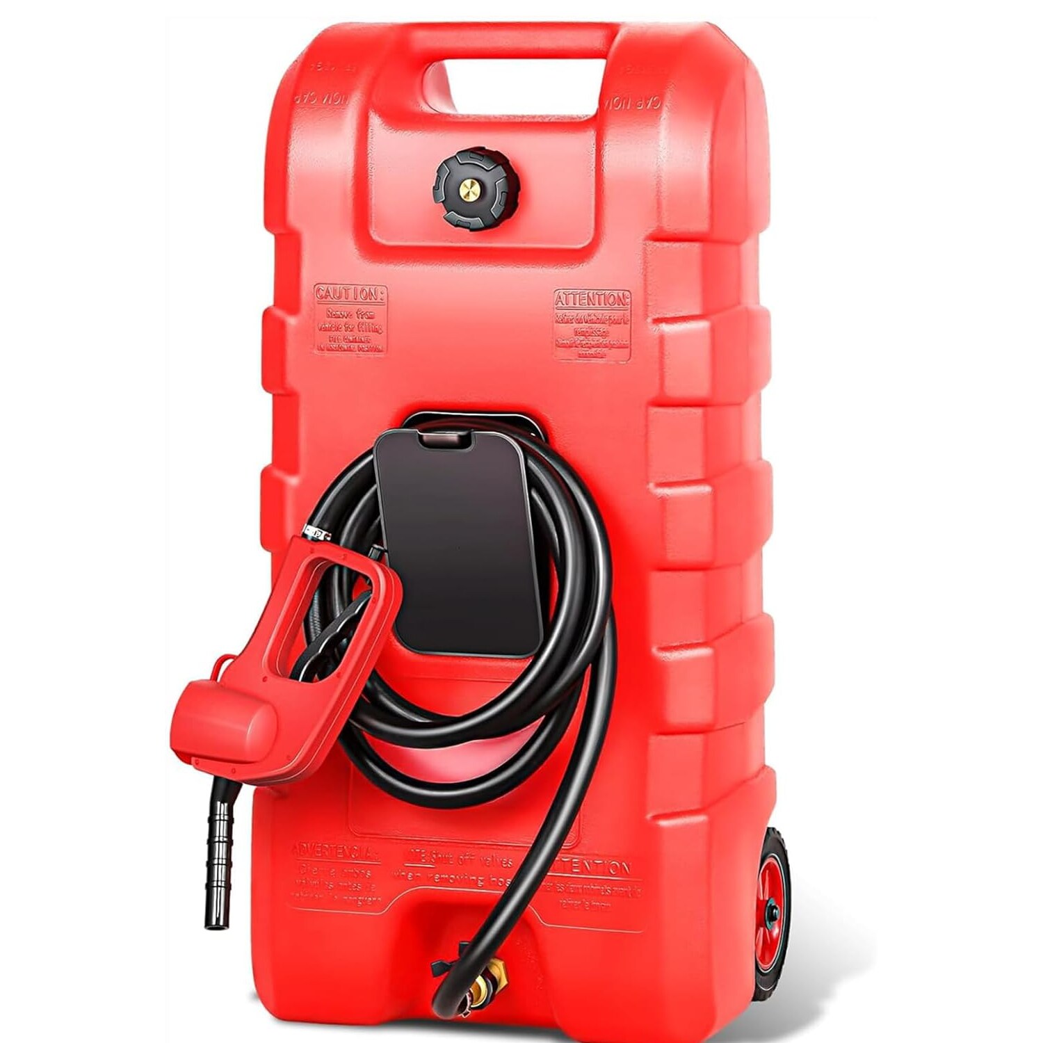 Der Rose GWPAU-0J2FQQQ8 15 Gallon Portable Fuel Caddy 10FT Hose Siphon Pump Gasoline Diesel Storage Tank On Wheels For Cars Boats ATVs Lawnmowers Easy Transport Gas Container With Shut Off Valves Red