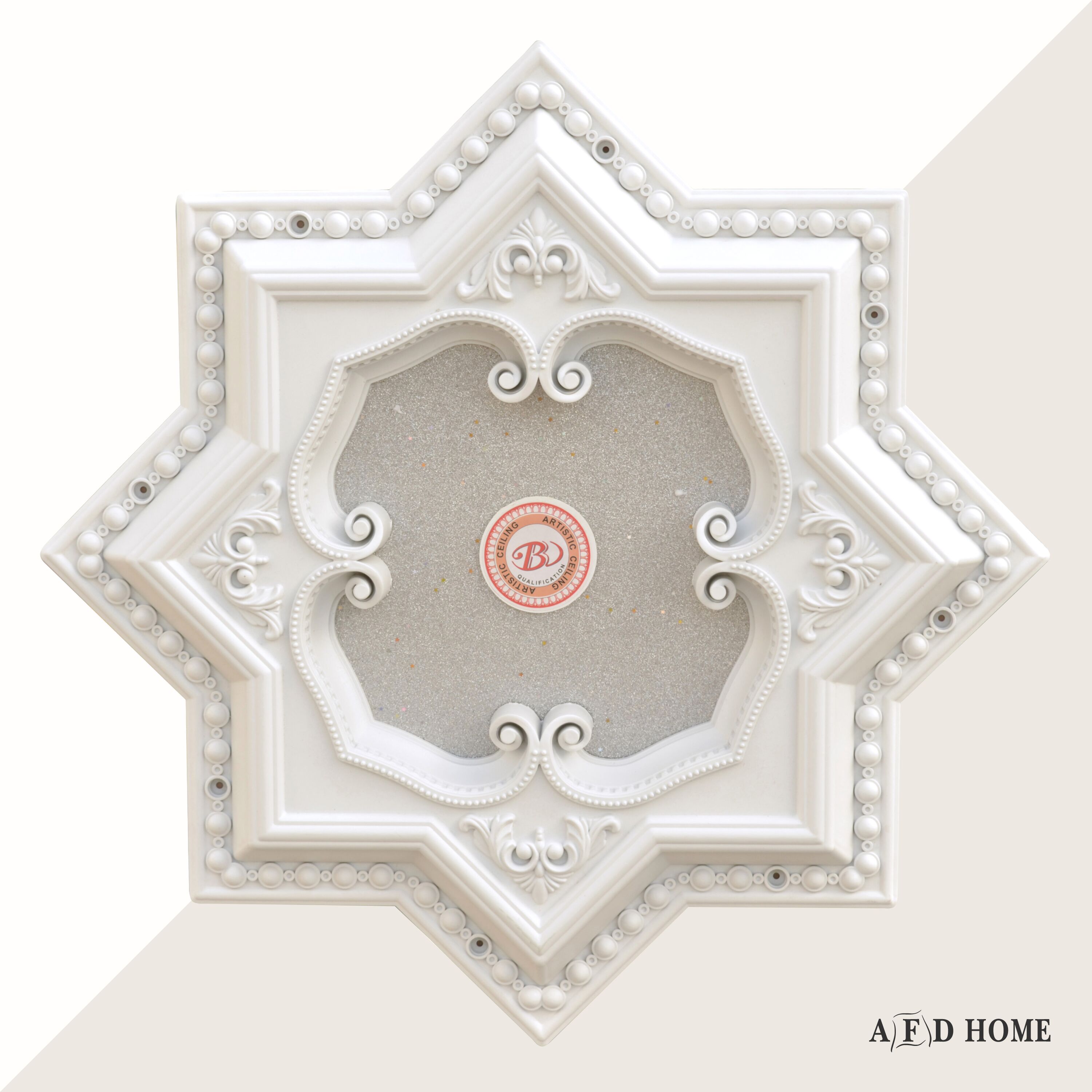 White and Silver Eight Pointed Star Ceiling Medallion 24in