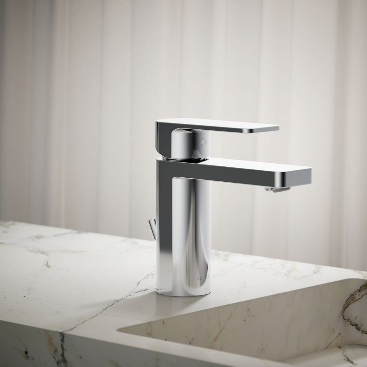 KOHLER K-23472-4K-CP Polished Chrome Single hole 1-handle WaterSense Low-arc Residential Handle Bathroom Sink Faucet with Drain