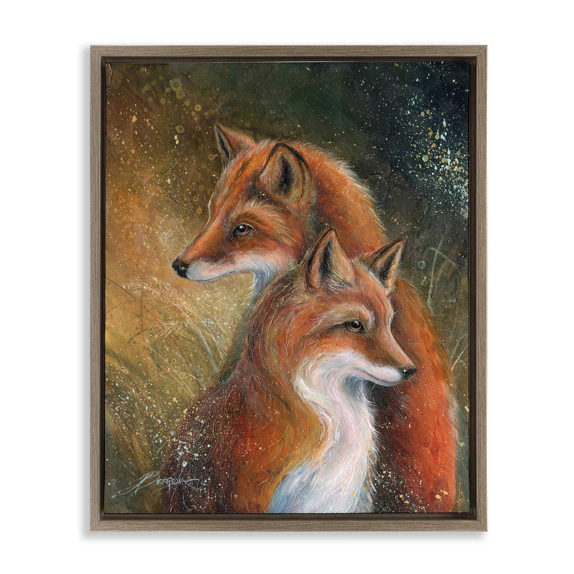 Stupell Industries BT-329-FFE-16X20 Fox Pair Portrait Brown Framed Floater Canvas Wall Art By Jody Bergsma 17 x 21
