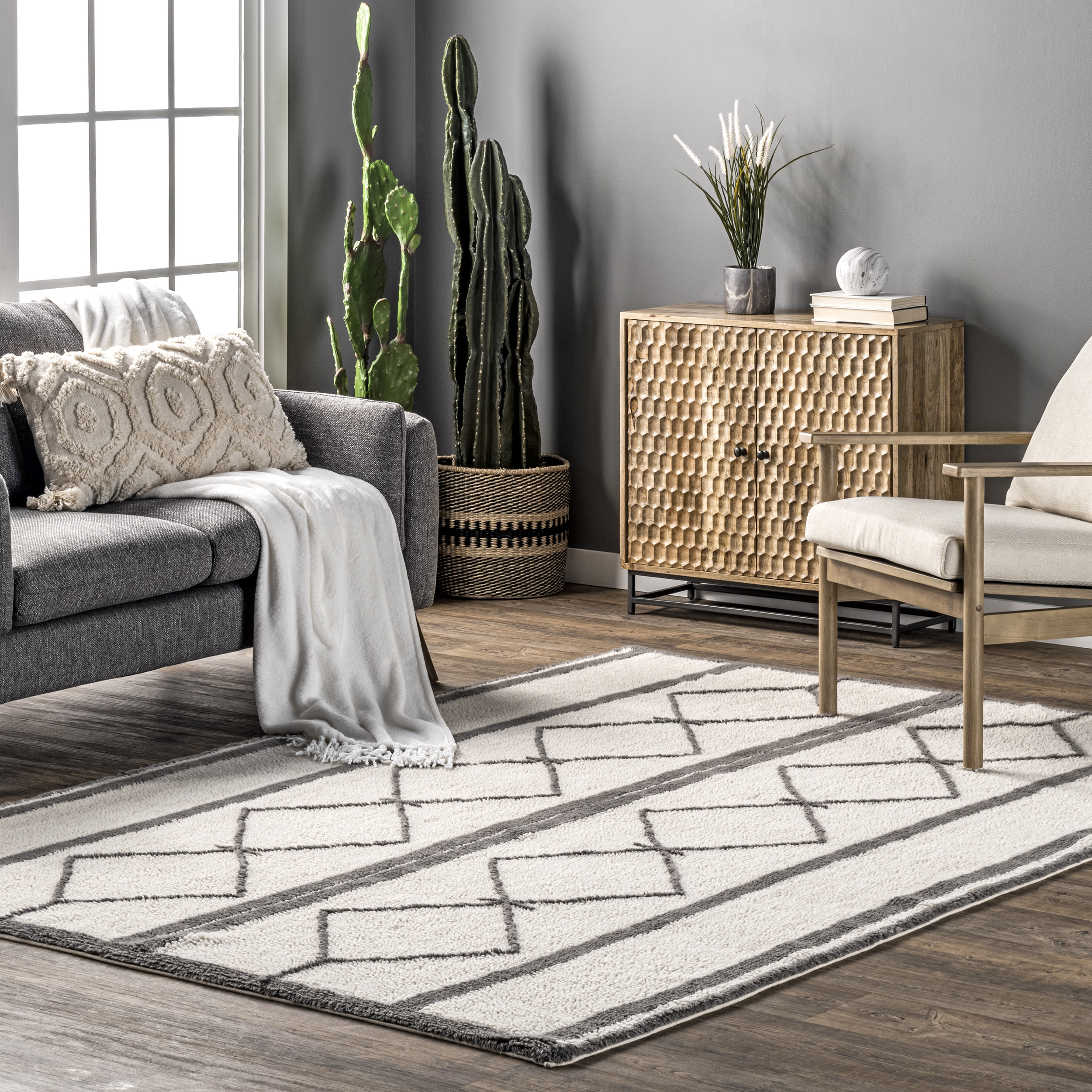 nuLOOM MTBE01A-305 Bassie 3 x 5 (ft) Wool Ivory Rectangular Indoor Geometric Machine washable Area rug
