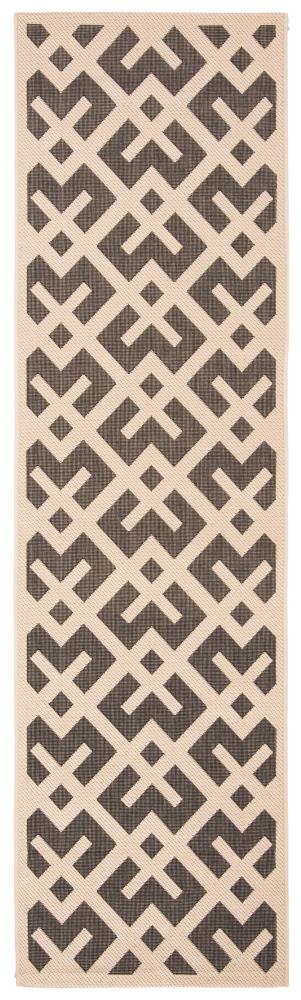 Safavieh CY6915-216-214 Courtyard Chateau 2 x 14 (ft) Loomed Polypropylene Black/Beige Rectangular Indoor/Outdoor Geometric Coastal Runner rug