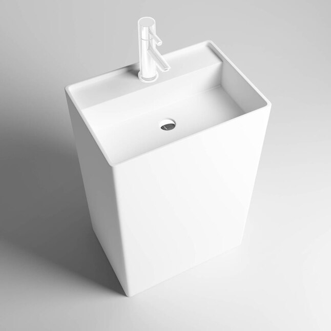 Dyconn Square Freestanding Solid Surface Pedestal Bathroom Sink in Matte White Dyconn Square Freestanding Solid Surface Pedestal Bathroom Sink in Matte White