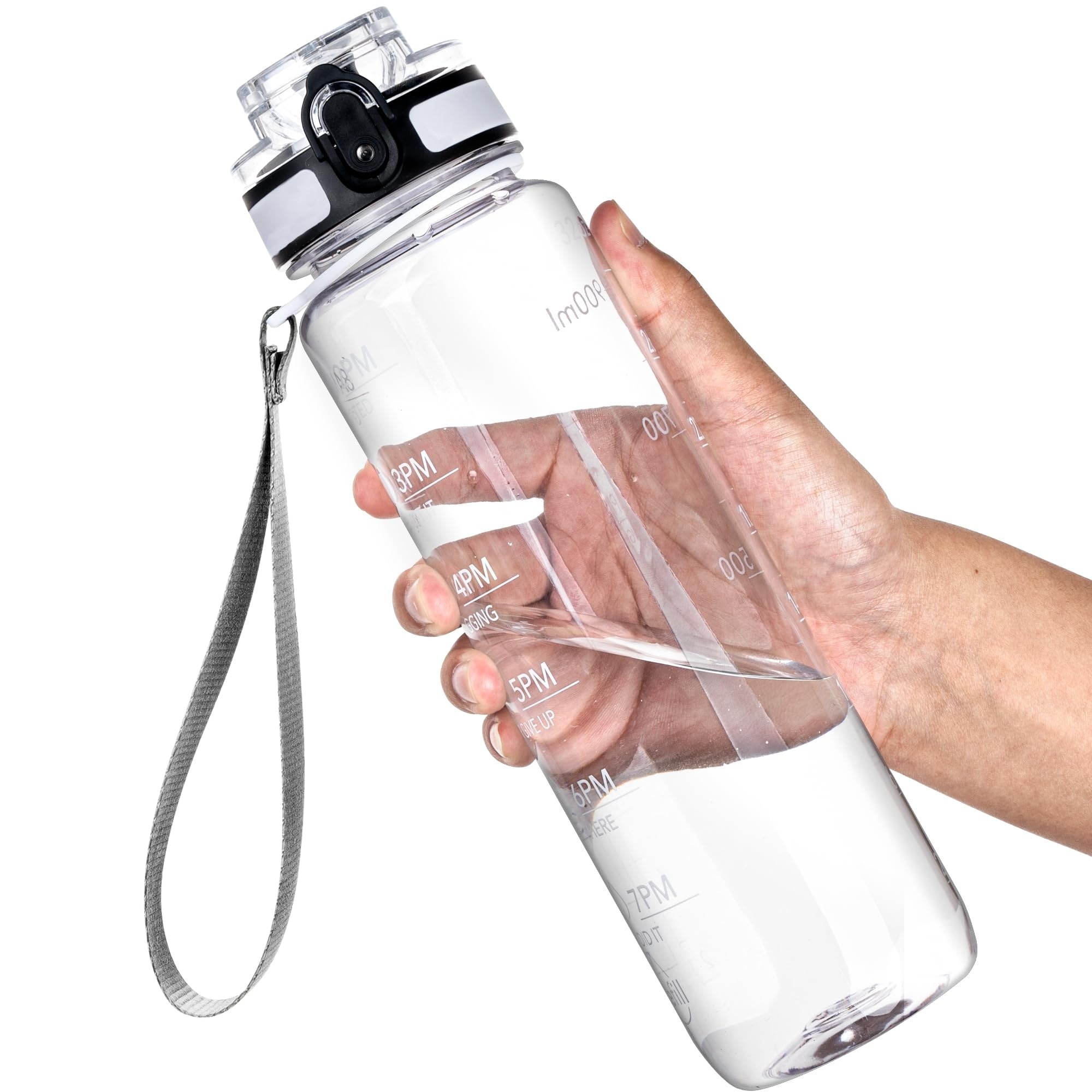 ITOPFOX -  32oz Sports Water Bottle with Time Marker Wide Mouth Leakproof BPA Free Tritan Clear E...
