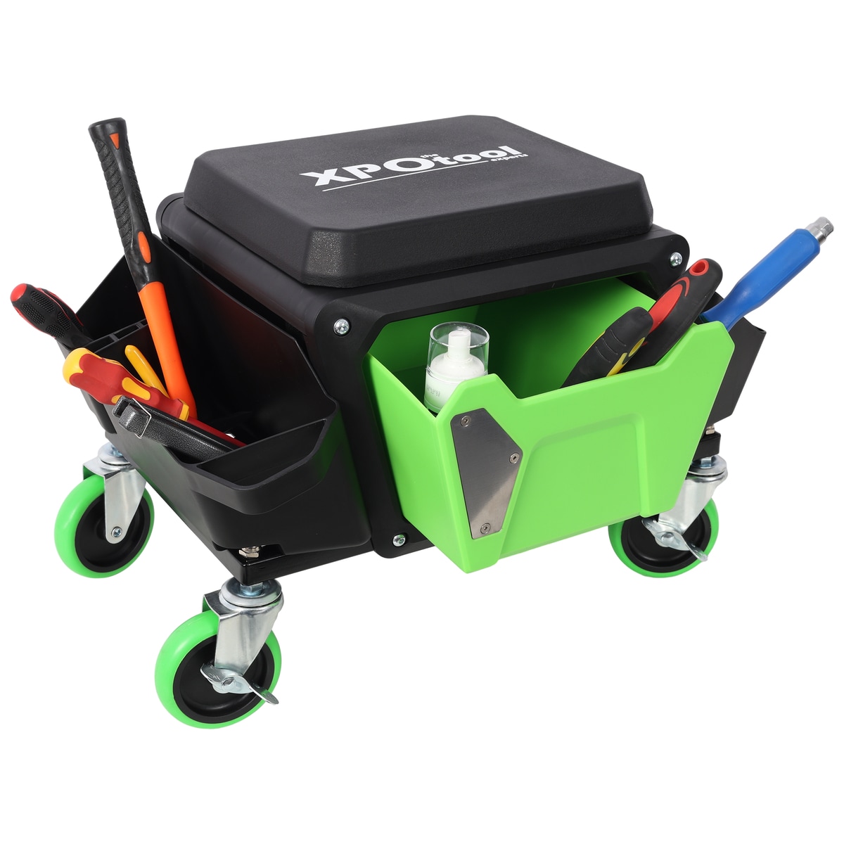 Loheer Rolling Mechanic Stool Green and Black Heavy Duty Garage Seat with Wheels Soft Cushion 330 lb Capacity #W465P225020